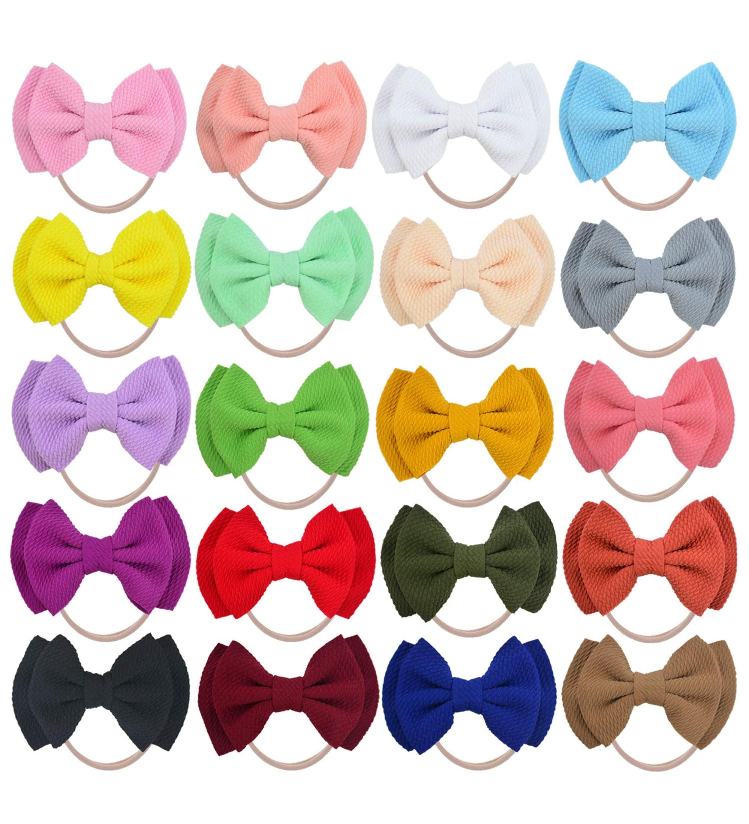 20 PCS Big Bows Nylon Headbands for Baby Girls | Hair Accessories for Newborns, Infants, Toddlers - Buy Online on GoSupps.com