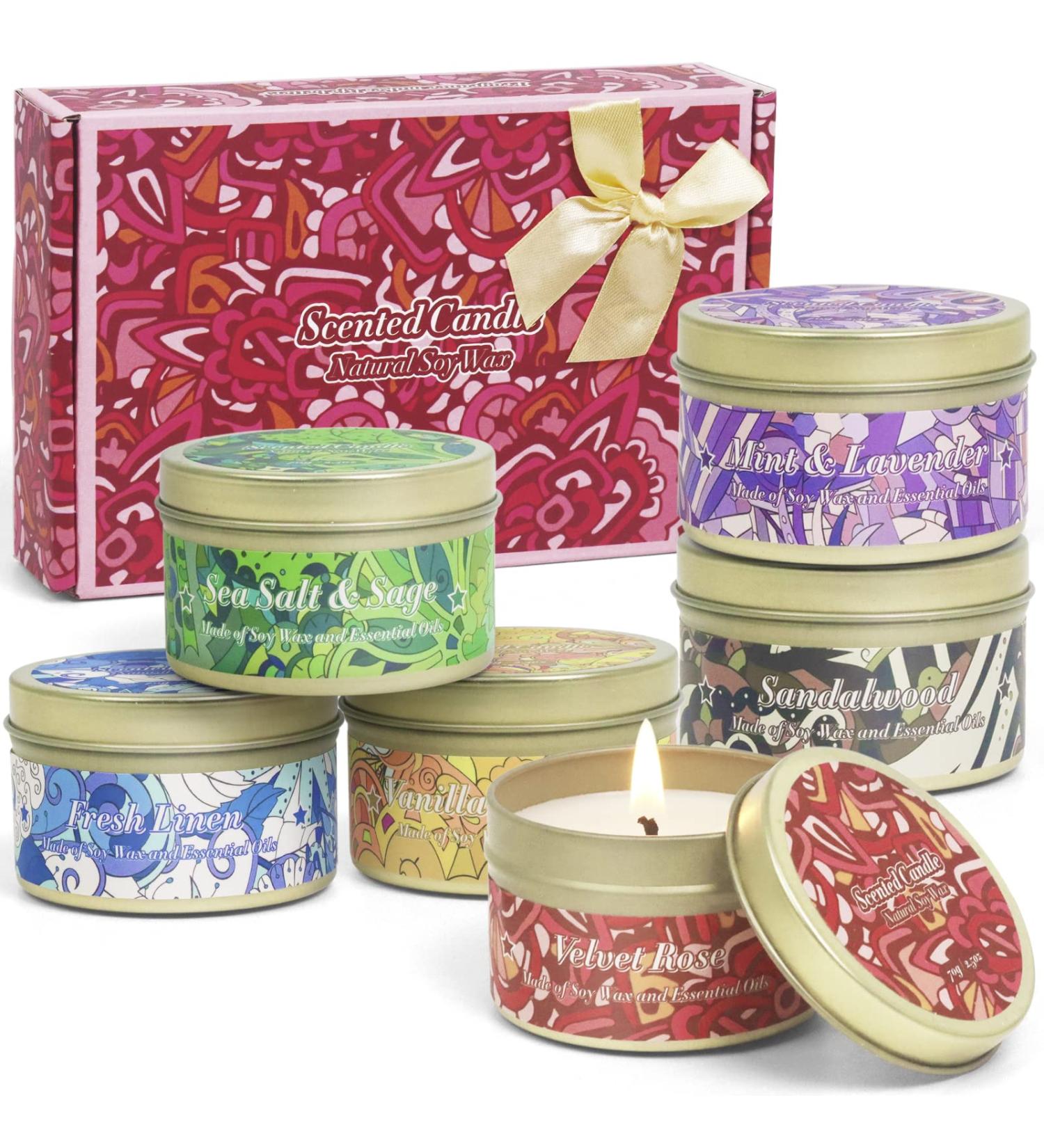 Scented Candles Set - Long Lasting Soy Wax Tin Candles for Home Fragrance | Perfect Gift Set for Women | Mother's Day Christmas Birthday Housewarming | 6 Charming Scents - Buy Online on GoSupps.com