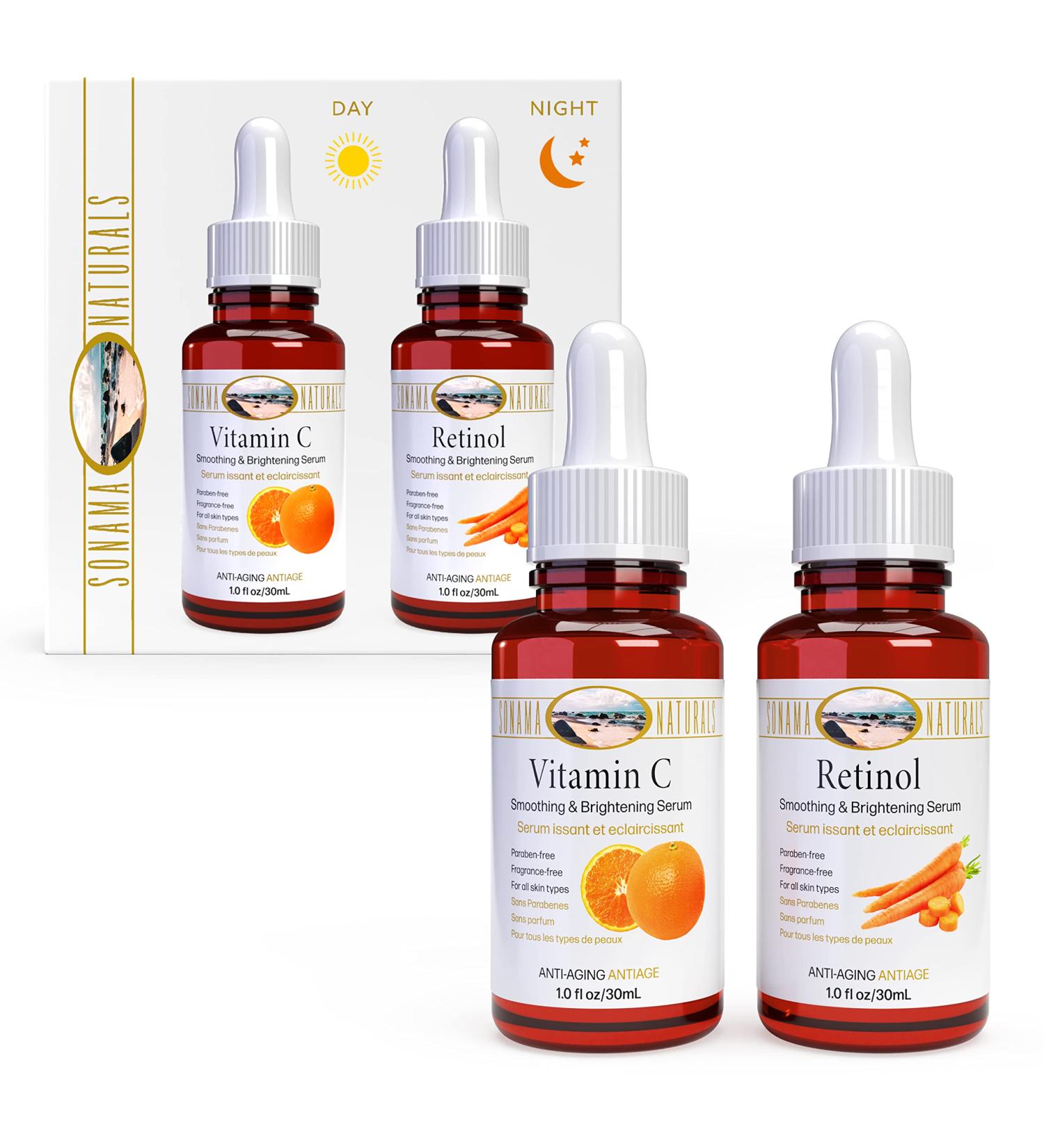 Vitamin C & Retinol Serum for Face - 1 oz Two-Pack | Day & Night Anti-Aging Kit | Smoothing Facial Serum for All Skin Types - Buy Online on GoSupps.com