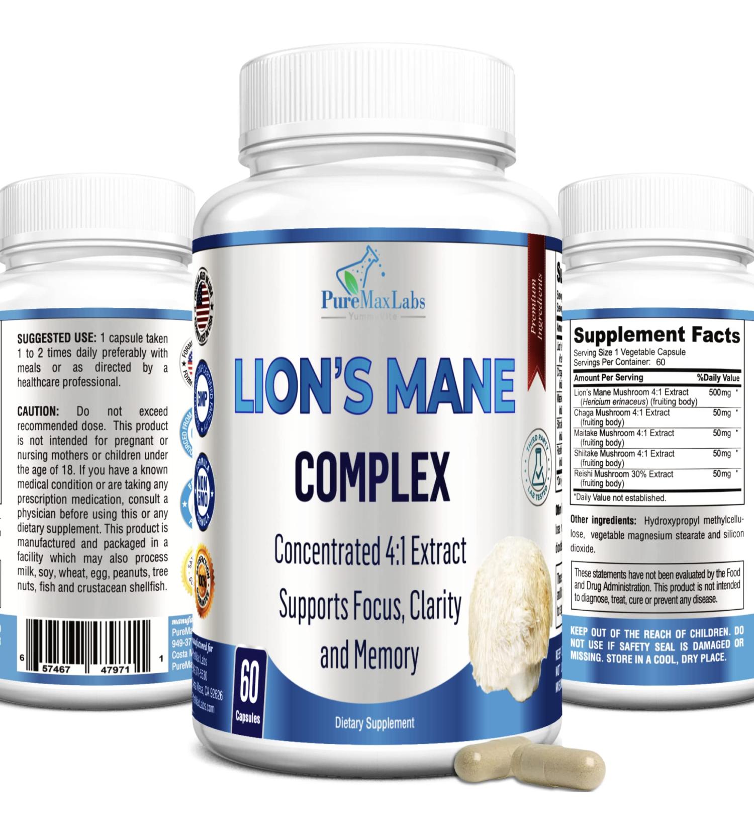 YUMMYVITE Lions Mane Mushroom Complex - 60 Capsules for Brain Health, Focus, and Immune Support - Buy Online on GoSupps.com