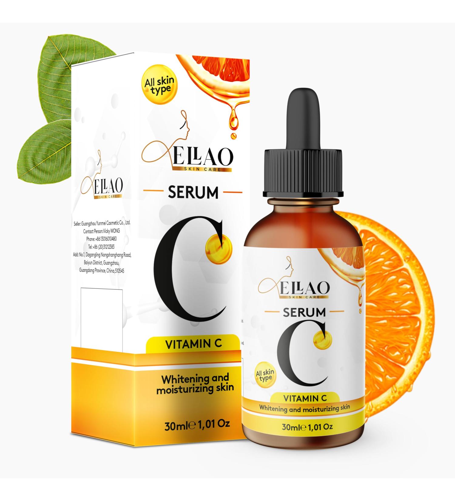 Ellao Vitamin C Serum for Face Anti-Aging Brightening Serum with Hyaluronic Acid & Vitamin E Target Dark Spots Even Skin Tone Reduce Fine Lines & Wrinkles 1 Fl Oz - Buy Online on GoSupps.com