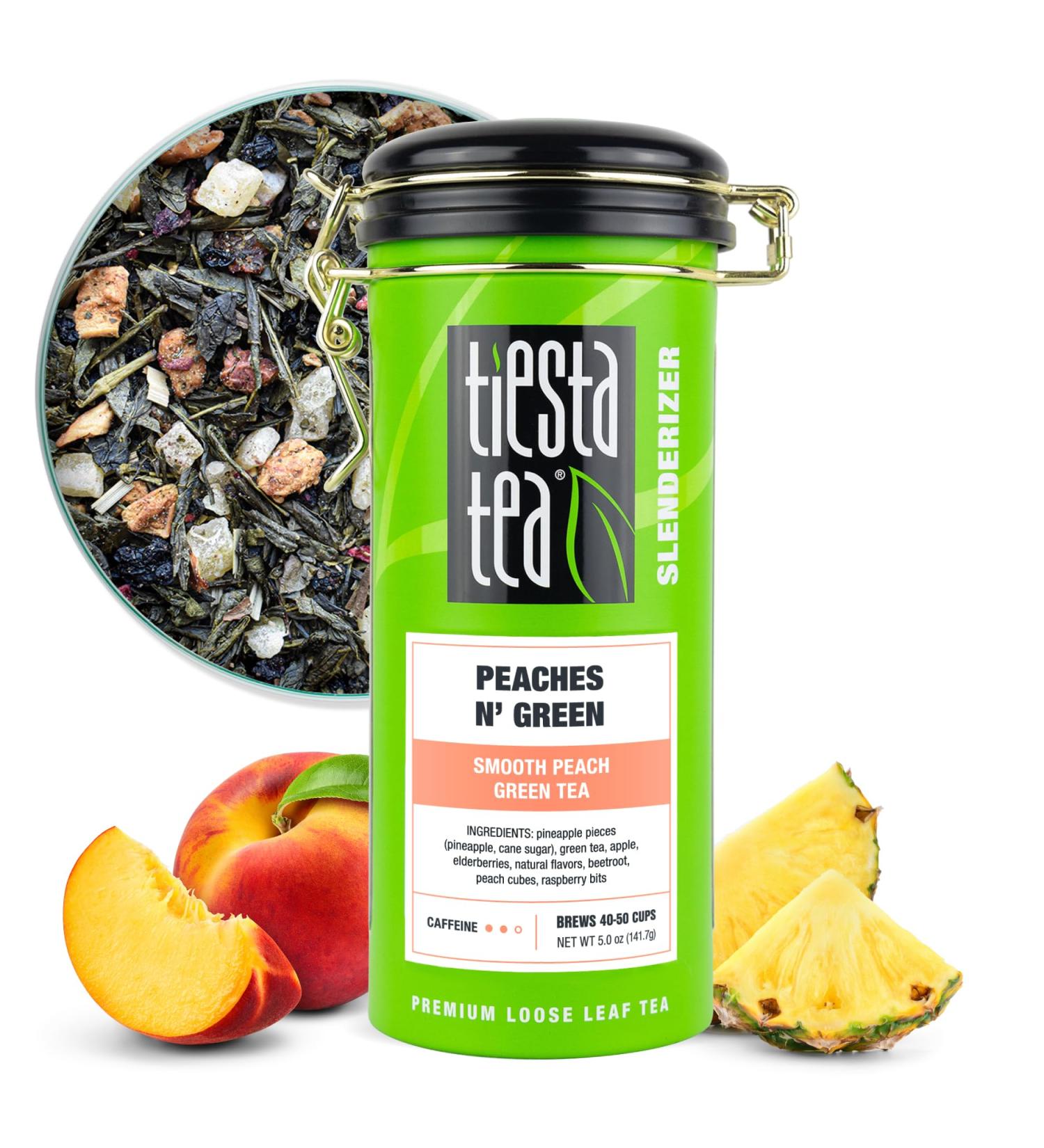 Tiesta Tea Peaches N' Green | Feuilles en vrac | Th vert p che lisse | M lange premium | Caf moyen | Faites chaud ou glac et infusez jusqu' 50 tasses bo te rechargeable 142 Peaches N Green 85 g (Pack of 1) - Buy Online on GoSupps.com