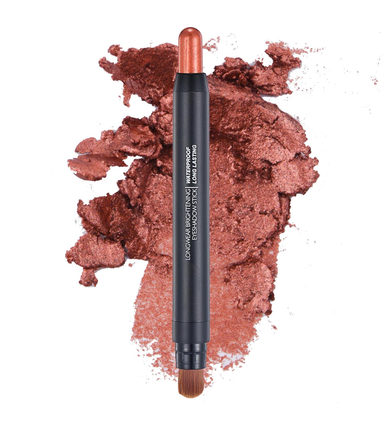 Eyeshadow Makeup Stick - No Crease Glitter Shimmer Gold Brown Cream Eye Shadow Stick with Soft Brush Rotatable Eye Brightener Pencil Crayon Long Lasting Waterproof for Metallic Eye Makeup-#05 05# - Buy Online on GoSupps.com