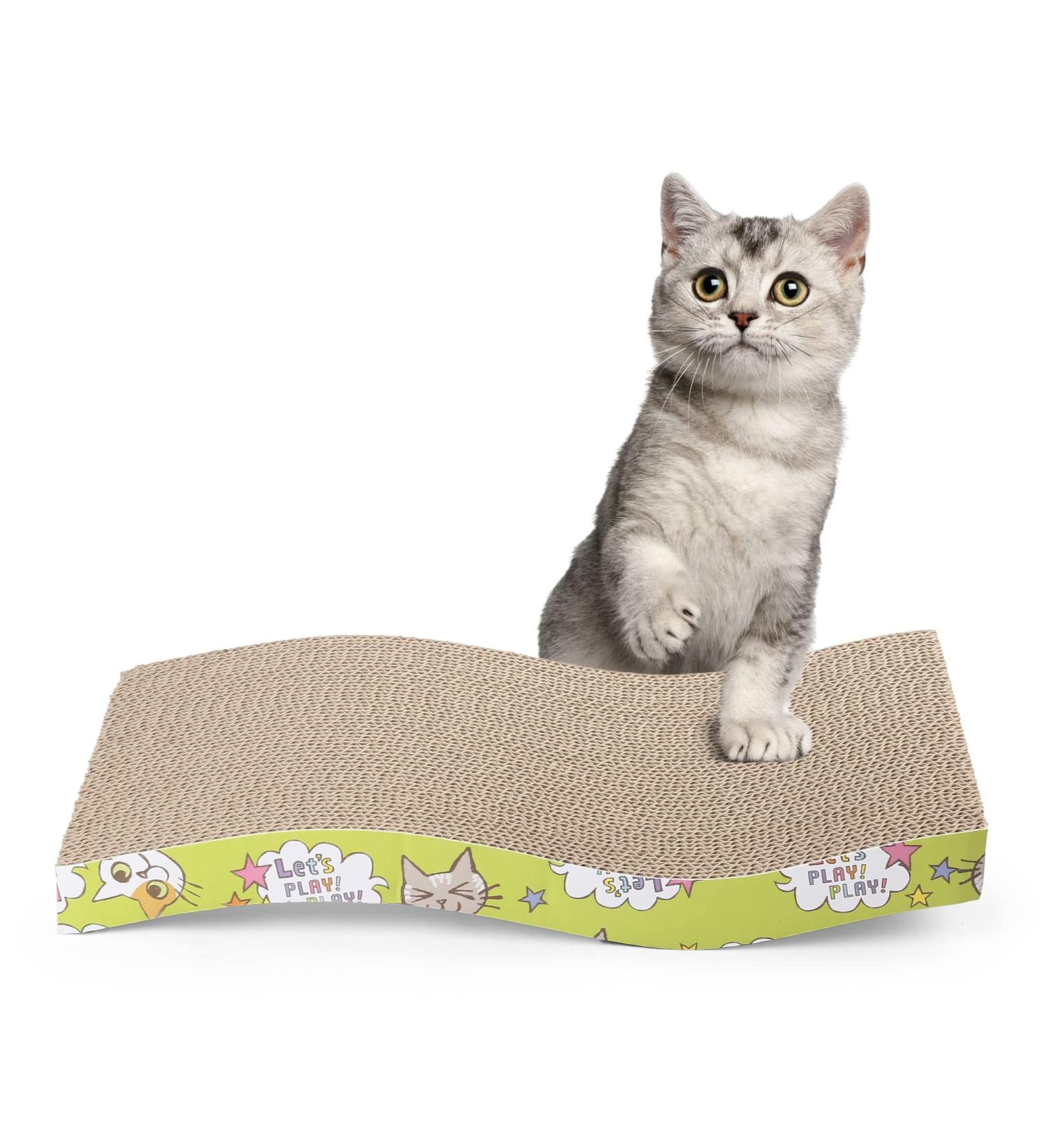 Primepets Cat Scratching Pads with Catnip - Corrugated Cardboard Cat Scratcher for Indoor Cats - Wave Shaped Reversible Board - Furniture Protector - Large - 1 pack - Buy Online on GoSupps.com
