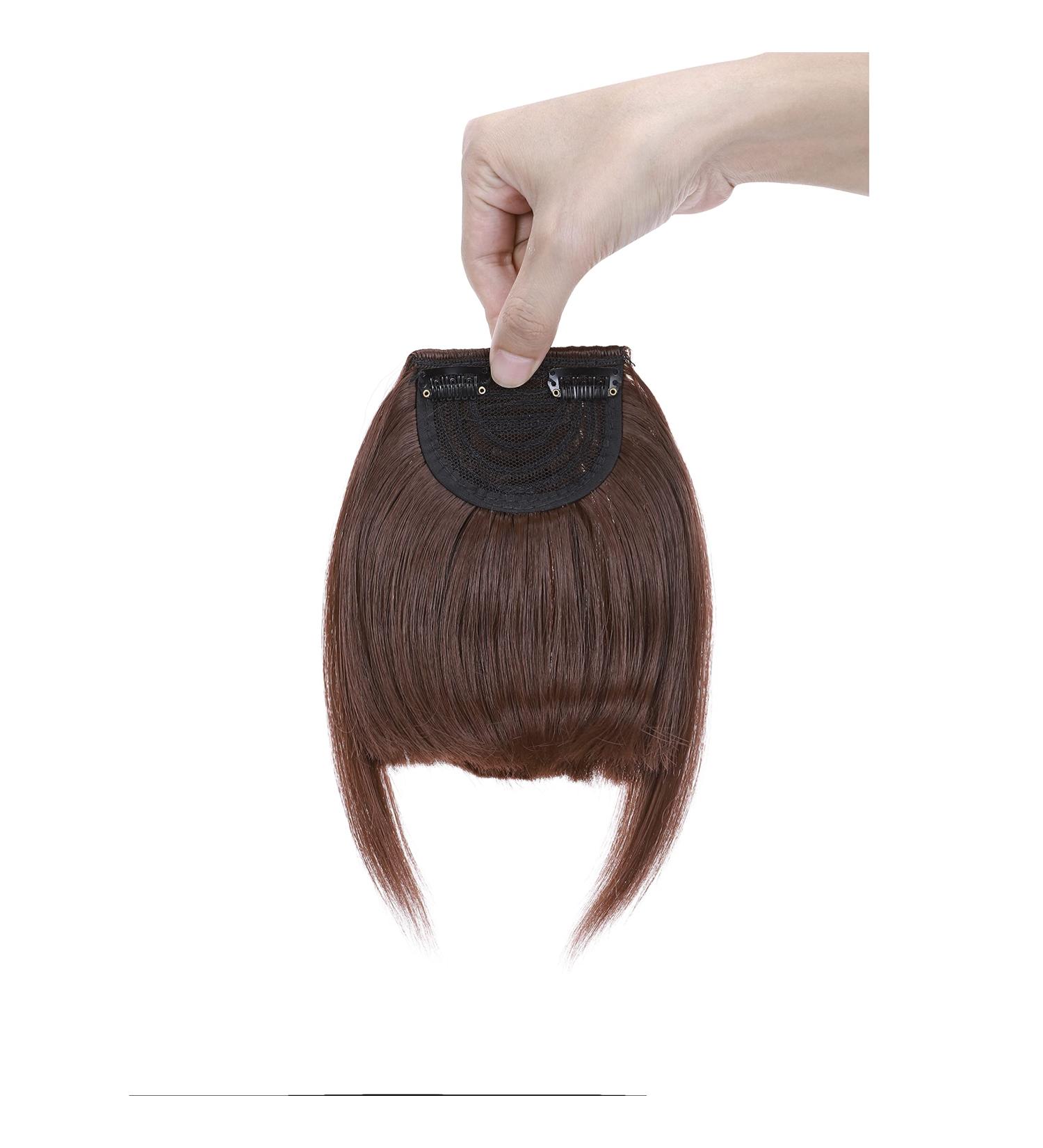 Dark Auburn Clip In Bangs Hair Extensions - Front Full Neat Bangs Fringe for Women - Buy Online on GoSupps.com