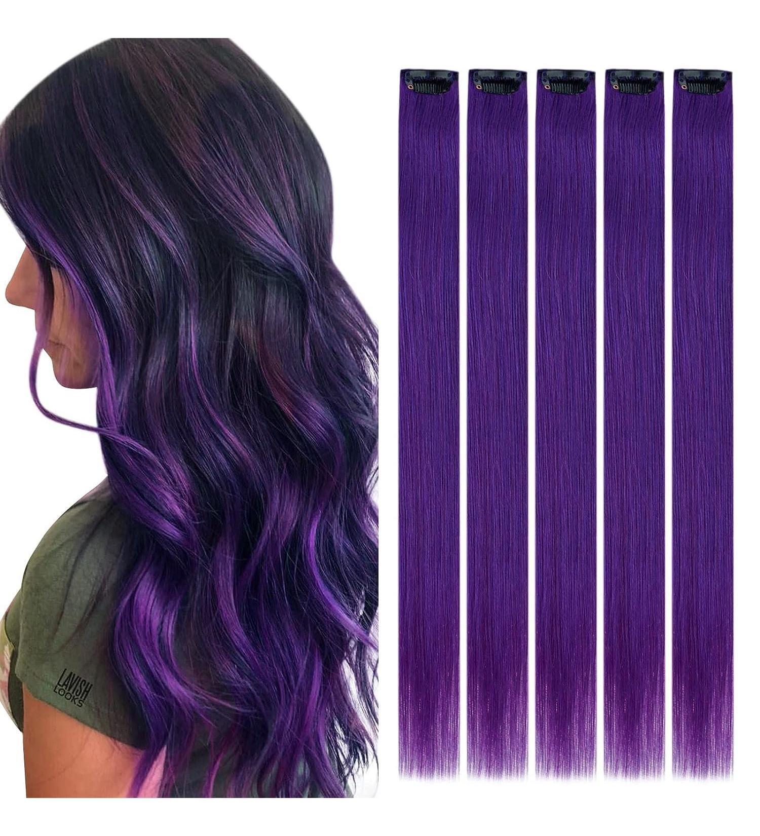 Buy Runature 55cm Purple Clip-In Real Hair Extensions 5 Pieces 25g Natural Remy Hair for Easy Fit & Long-Lasting Style - Buy Online on GoSupps.com