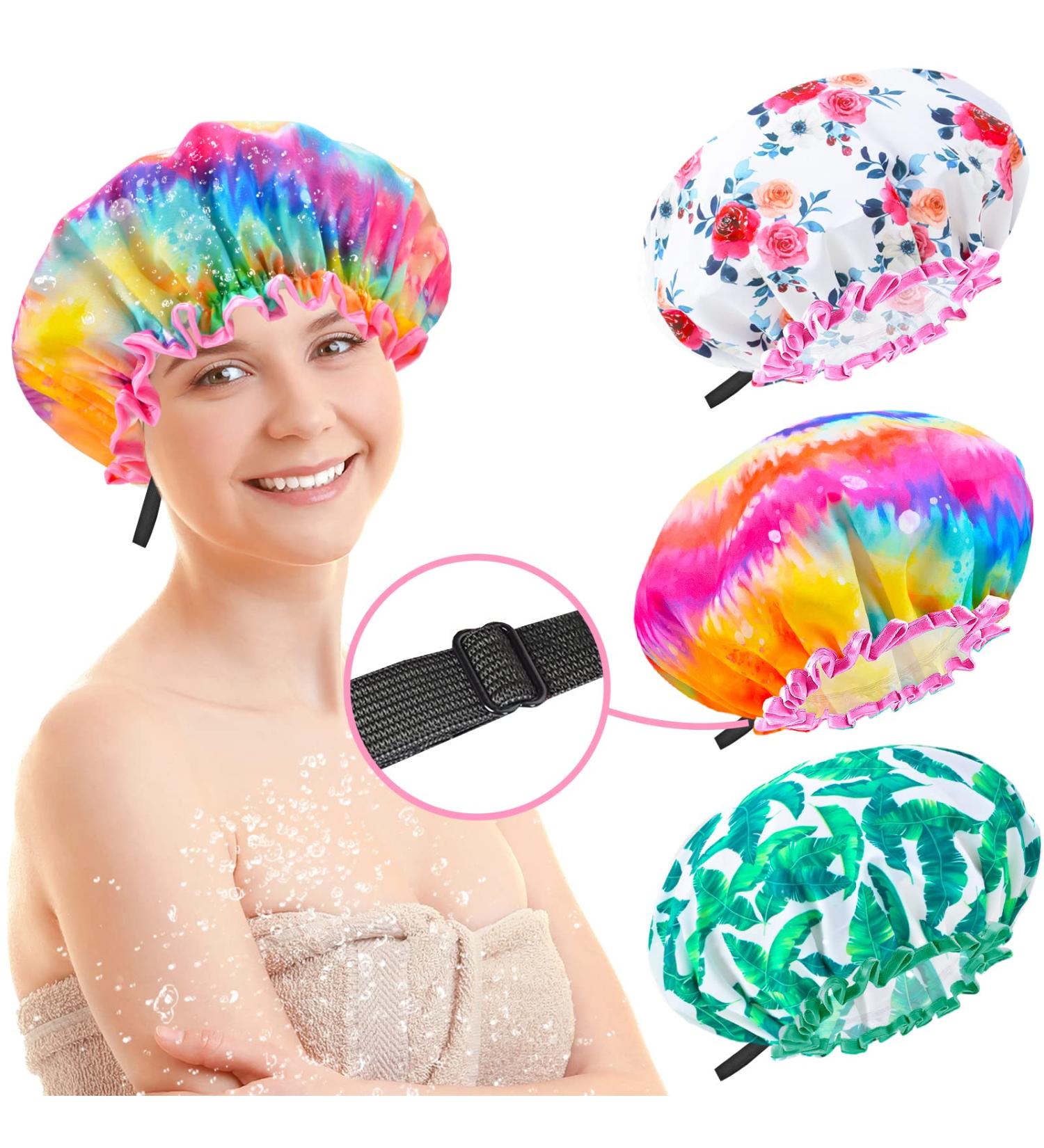 Extra Large Reusable Waterproof Shower Cap for Women - Adjustable & Washable XL Hair Cap - Keep Long Hair Dry with Oversized Shower Hat - Buy Online on GoSupps.com