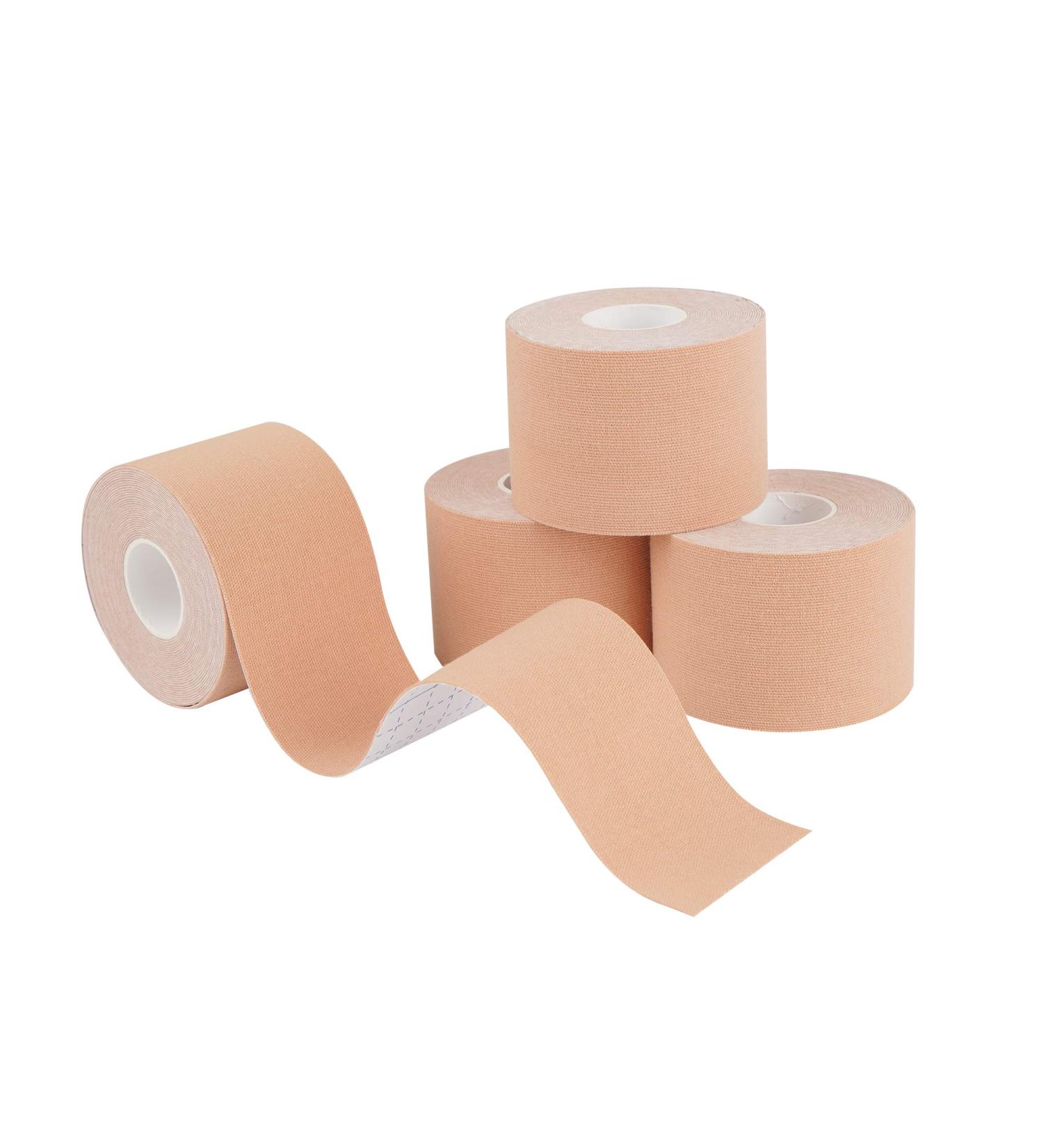 Kinesiology Tape 4 Rolls - Knee Support & Muscle Pain Relief - Elastic Therapeutic Tape for Athletes - Beige - Buy Online on GoSupps.com