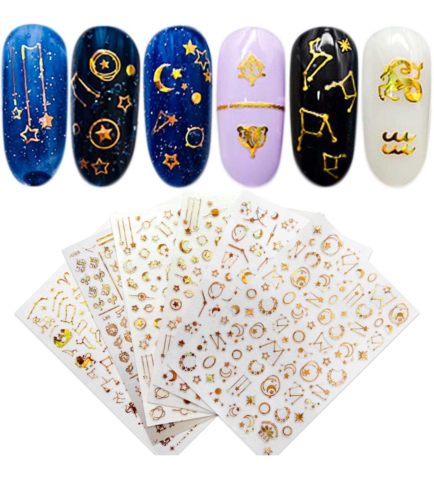 Luxury Gold Star Moon Nail Art Stickers - 6 Sheets 3D Self Adhesive Ramadan Metallic Line Decals - Exquisite Manicure Decoration - Buy Online on GoSupps.com