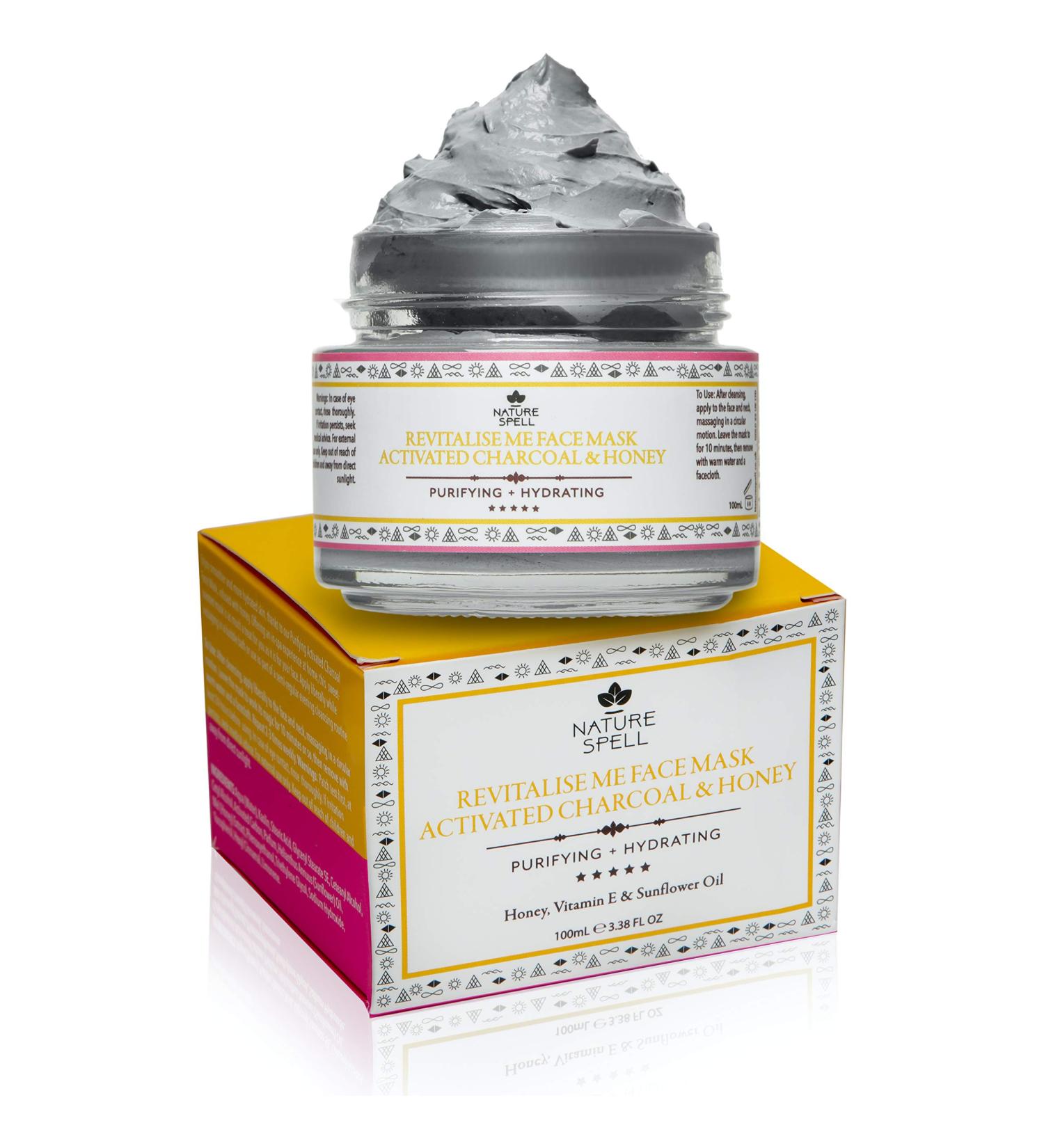 Nature Spell Activated Charcoal & Honey Purifying Face Mask 100 ml With Vitamin E Helps Remove Acne Unclog Pores & Dead Skin Cells - Made In The UK - Buy Online on GoSupps.com