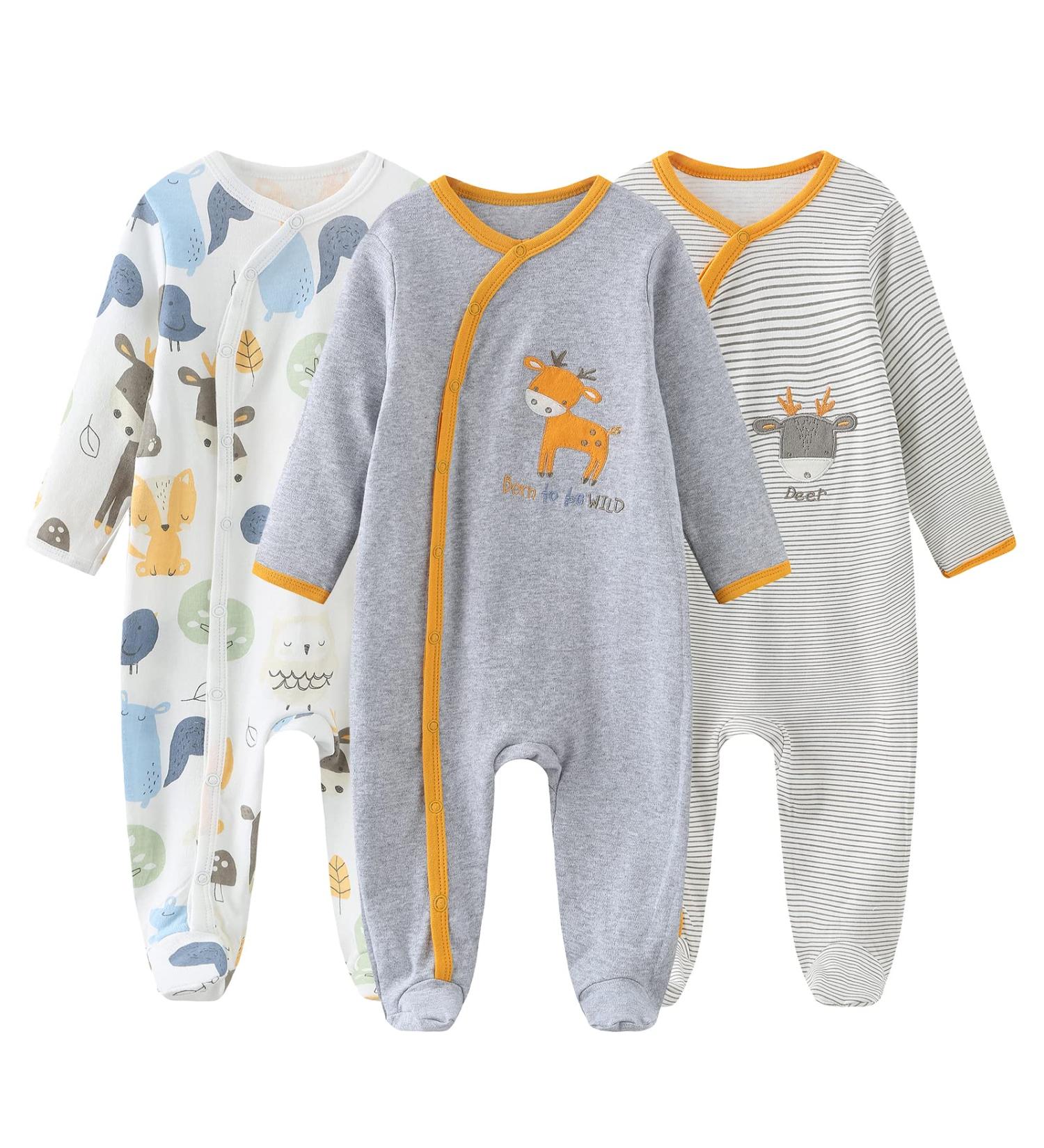 MAMIMAKA Cotton Footed Pajamas for Newborns | Boys & Girls 0-18 Months | 3-6 Months Long Sleeve | Color10 - Buy Online on GoSupps.com