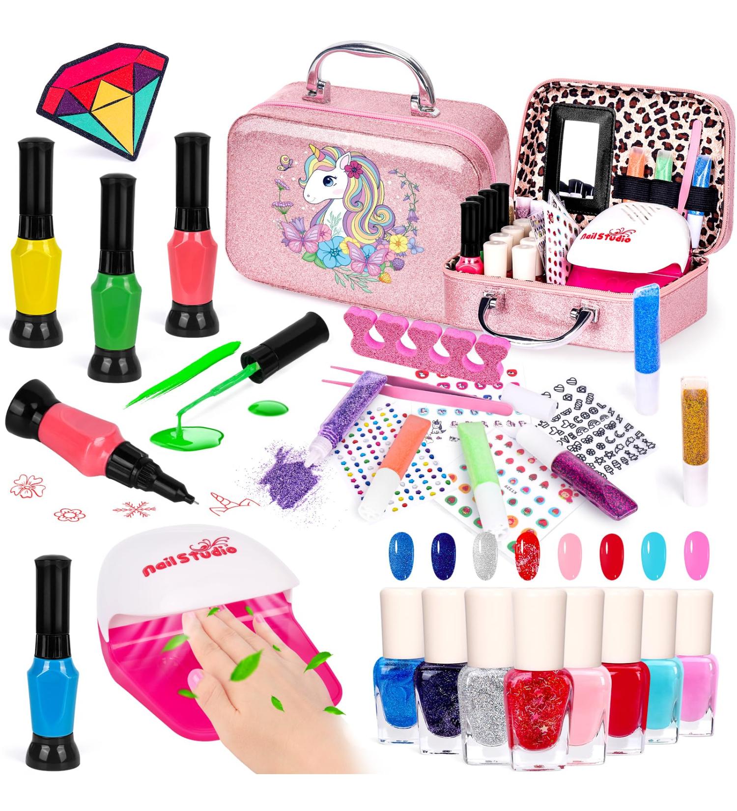 Kids Nail Polish Set | Non-Toxic Peel-Off Nail Art Kit with Dryer & Polish Pen | Perfect Birthday & Christmas Gift for Girls Ages 6-12 - Buy Online on GoSupps.com
