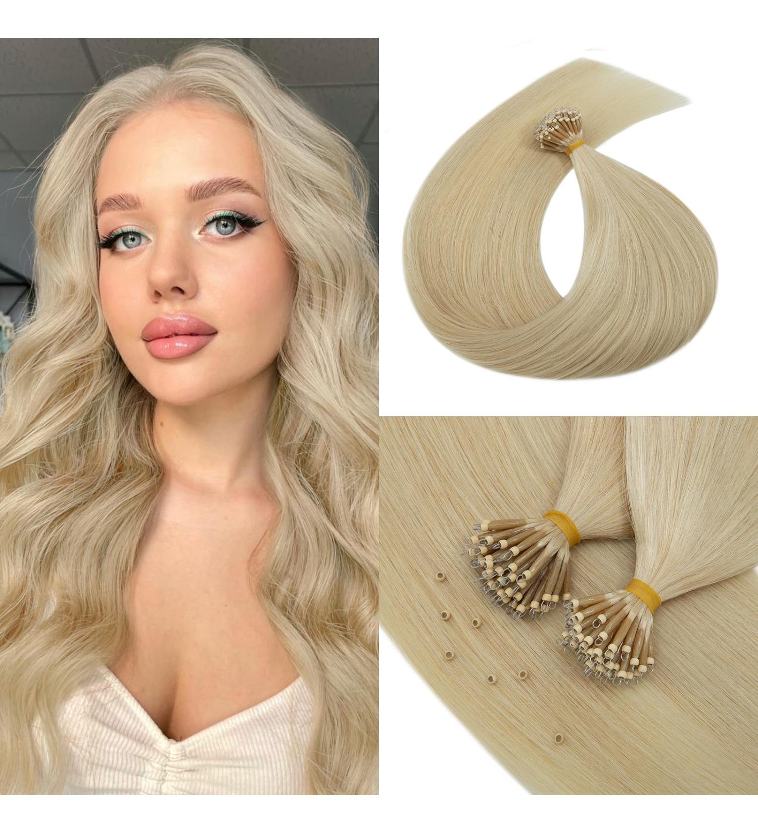Benehair Nano Ring Human Hair Extensions 22Inches Pre Bonded Keratin Fusion Stick Tip Iron Loop Link 50 strands 50g Straight Micro Bead Remy Hairpiece for Women #60 Platinum Blonde 22Inches Platinum Blonde - Buy Online on GoSupps.com