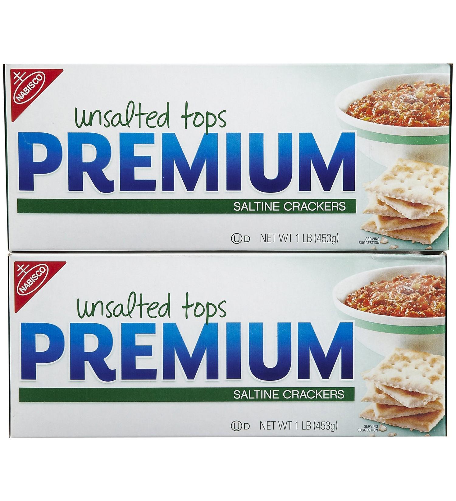 Premium Saltine Crackers - Unsalted Tops, 16 oz, 2 pk Unsalted 1 Pound (Pack of 2)