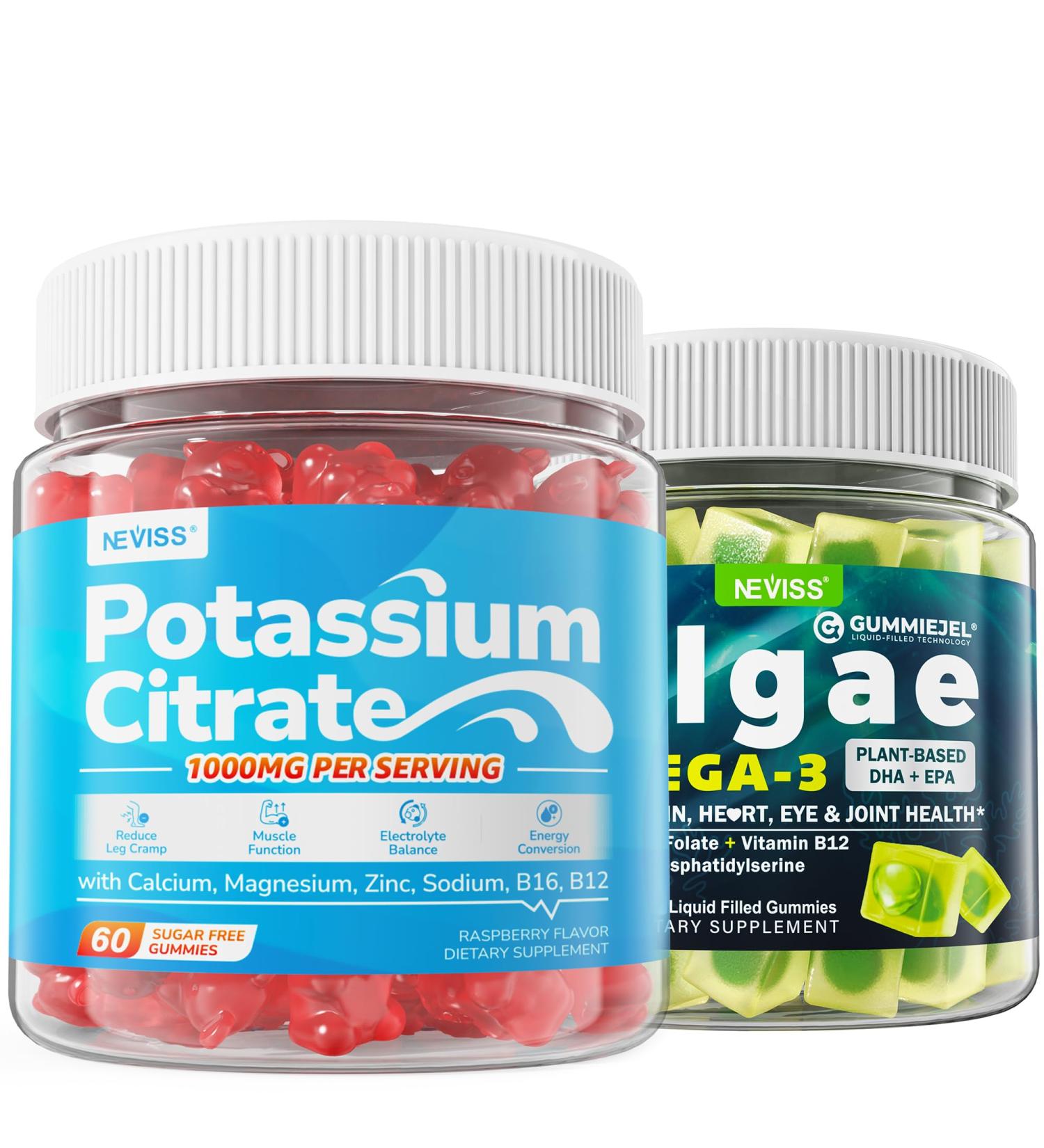 2 Pack Vegan Omega-3 Gummies + 2 Pack Potassium Citrate 1000mg Gummies - Buy Online on GoSupps.com