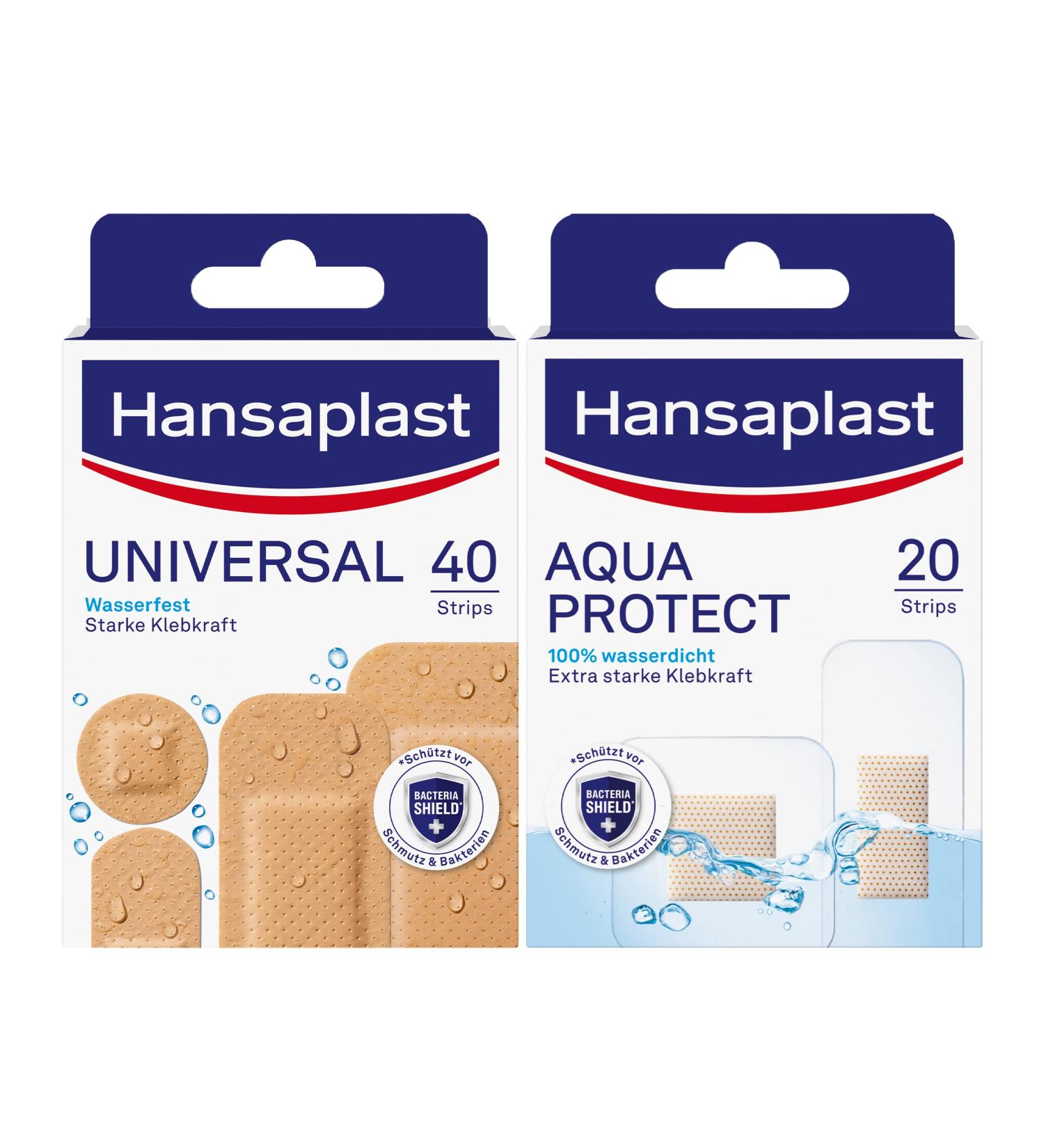Hansaplast Aqua Protect Pflasters (20 strips) waterproof wound pavement with extra strong adhesive power + universal pavement (40 strips) dirt and water-repellent wound patch small aqua protect + universal