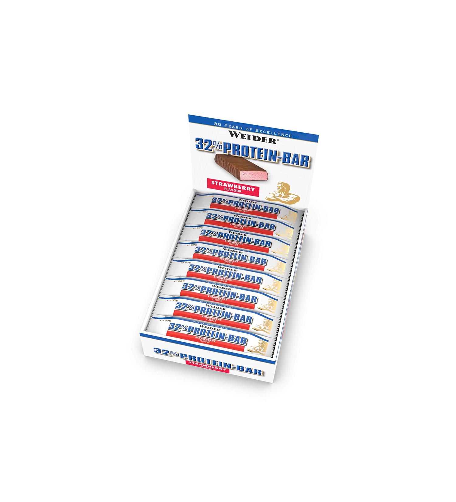 Weider Barre 32% Prot in e Fraise 24 x 60 g Fraise 60 g (Lot de 24) - Buy Online on GoSupps.com