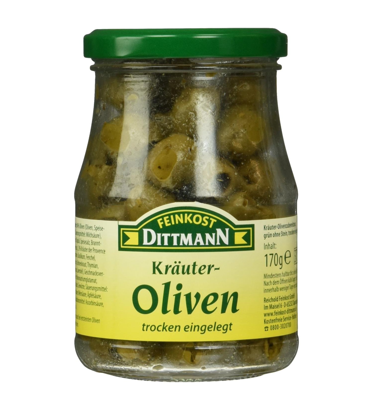 Feinkost Dittmann Herbal Olives Green Pitted 170g | Gourmet International Shipping - Buy Online on GoSupps.com