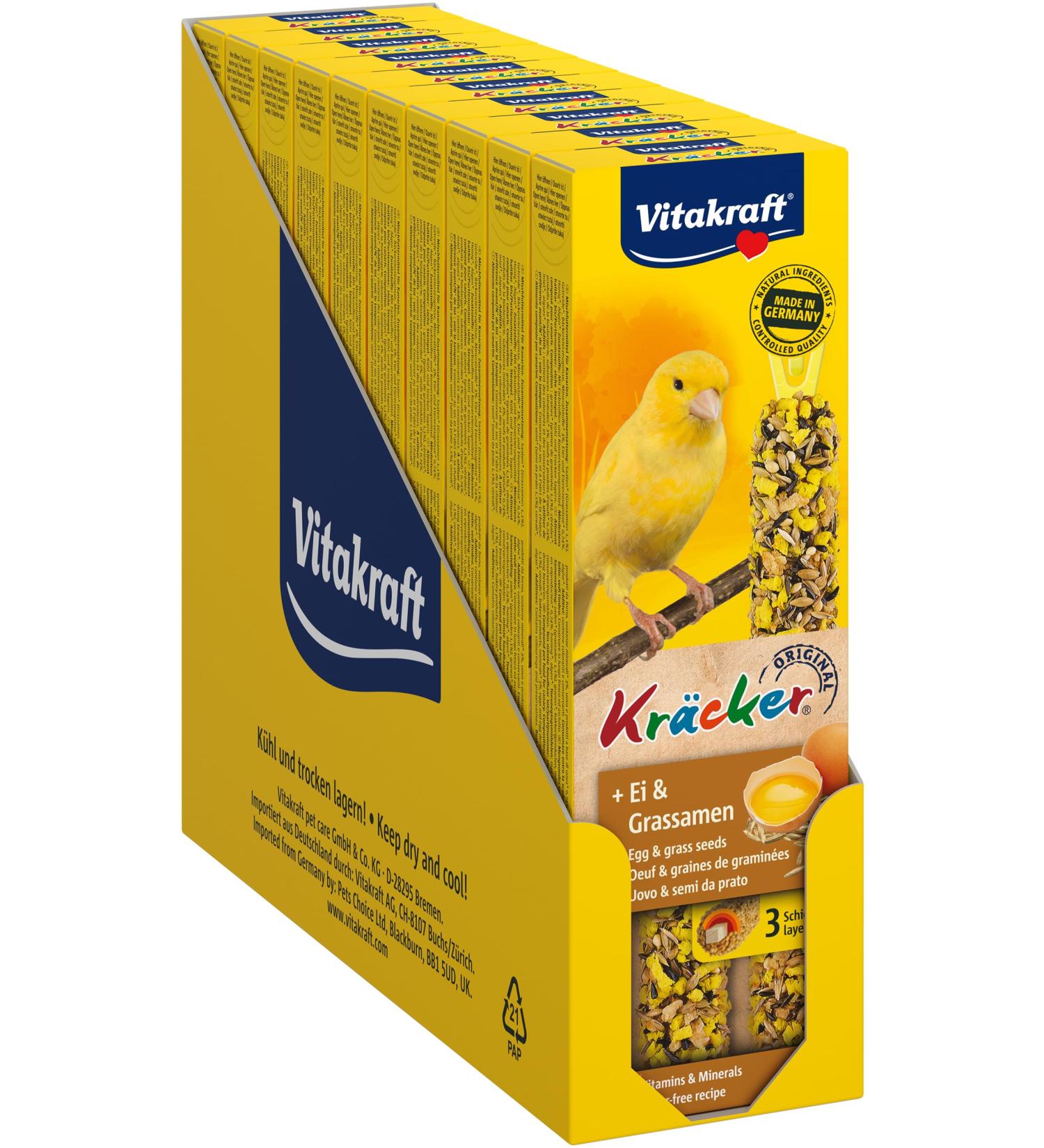 Vitastras Kr cker for Canary Birds - Nutritious Egg & Grass Seed Nibbles with Vitamins & Minerals | Sugar-Free Long Snacks (10x2 Pieces) - Buy Online on GoSupps.com