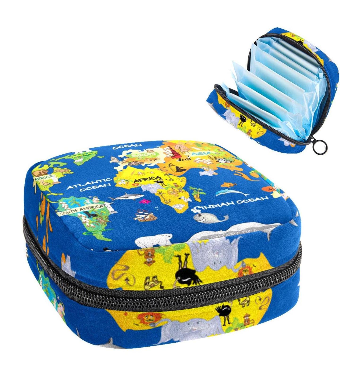 Women's Bonds Storage Pockets - Portable Period Kit with Animal Map - Stylish & Functional Feminine Product Bag - Buy Online on GoSupps.com