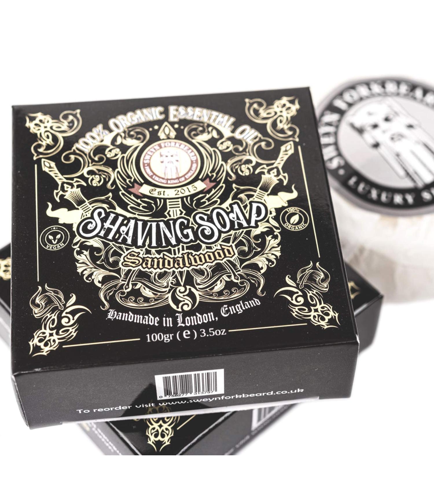 Sandalwood Shaving Soap 100g by Sweyn Forkbeard - 100% Organic, Premium London-Made - Buy Online on GoSupps.com