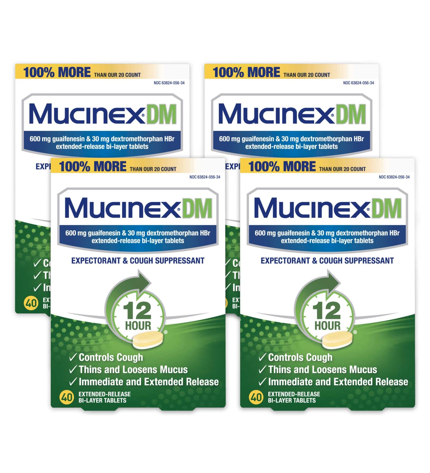Mucinex DM 12-Hour Expectorant and Cough Suppressant Tablets 40 ct (Pack of 4) - Buy Online on GoSupps.com