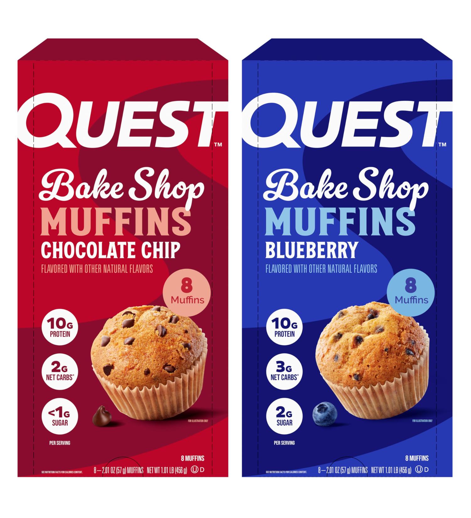 Quest Bake Shop Bundle Blueberry Muffins & Chocolate Chip Muffins 10g Protein 2-3g Net Carbs 1-2g Sugar 16 Count Blueberry Muffins + Chocolate Chip Muffins 16 Count (Pack of 2) - Buy Online on GoSupps.com