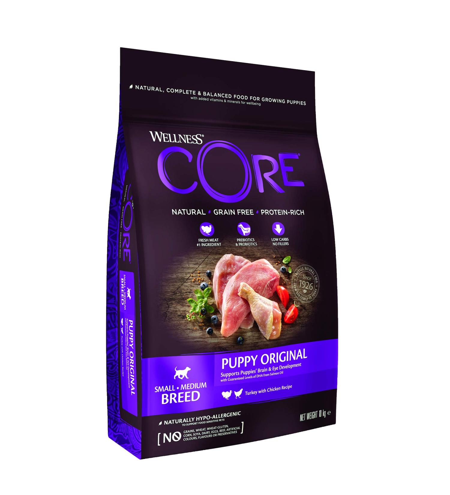 Wellness Core Original Puppy Natural and Grain-Free Dry Food for Small and Medium-Sized Puppies Turkey/Chicken 10 kg - Buy Online on GoSupps.com