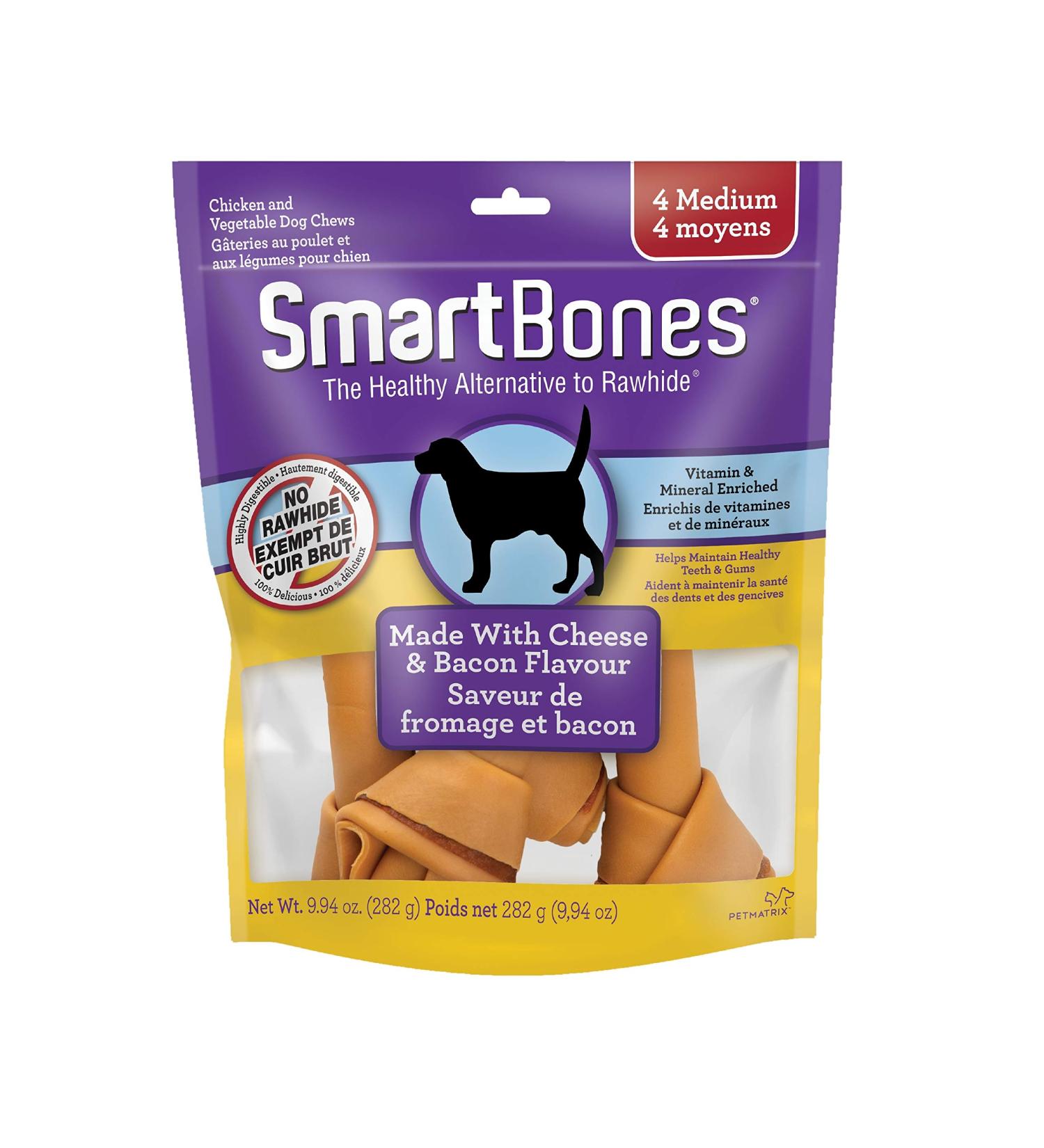 SmartBones Bacon & Cheese Medium Bones 4ct 9.94oz 282g 282 g (Pack of 4) SmartBones Bacon & Cheese Medium Bones 4ct 9.94oz 282g - Buy Online on GoSupps.com
