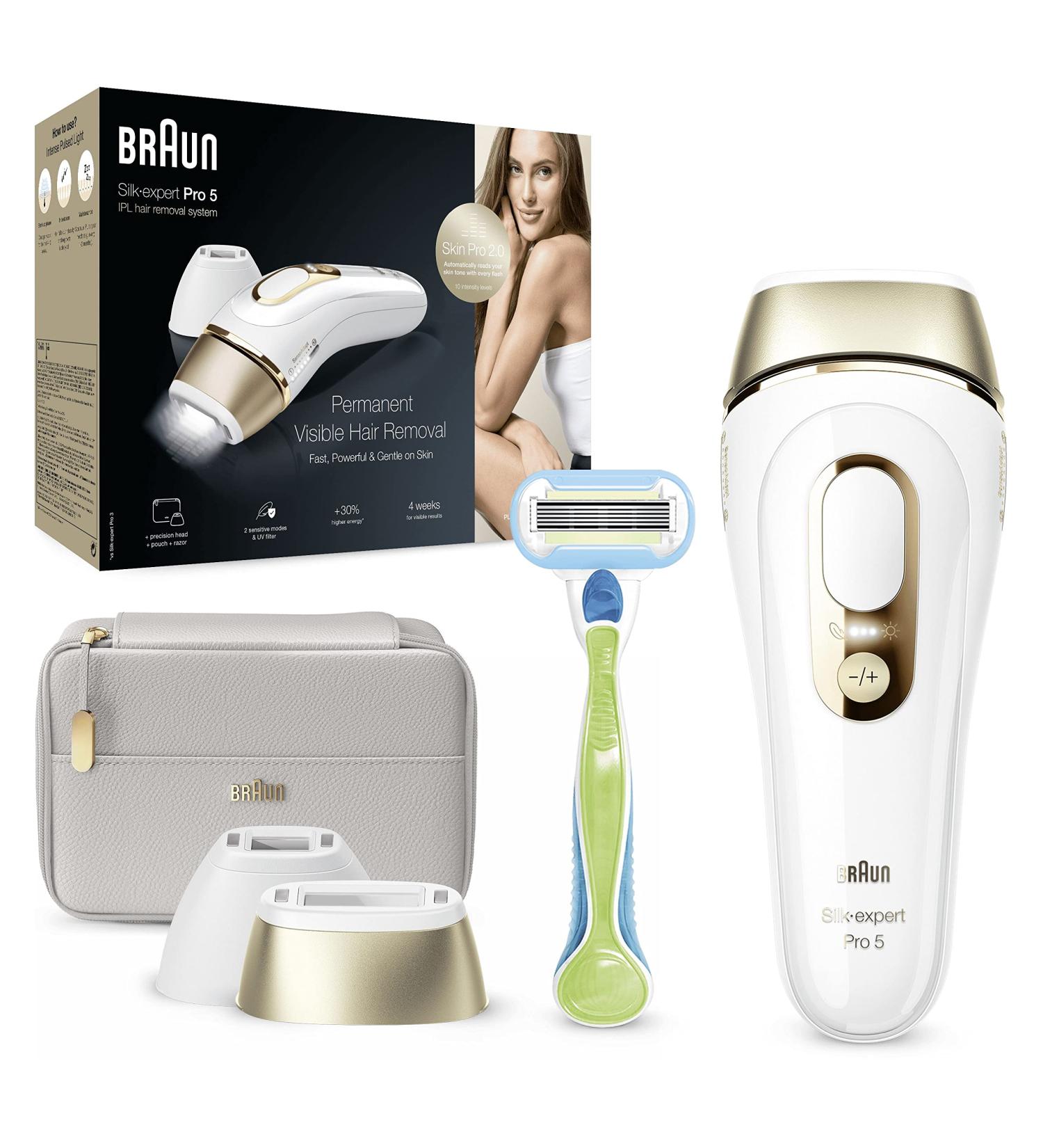Braun IPL Silk Expert Pro 5 Hair Removal System with Venus Razor - White/Gold - Buy Online on GoSupps.com