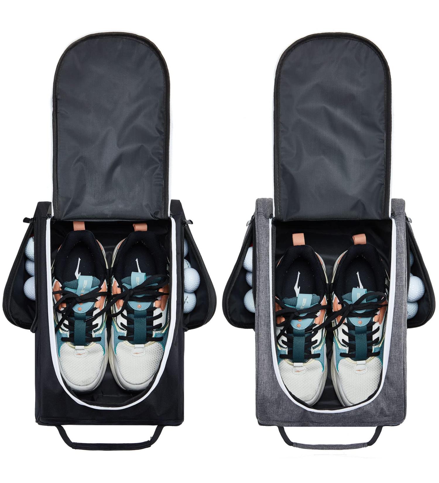 2 Pcs Golf Shoe Bag for Travel - Zippered Sports Carrier with Ventilation Outside Pocket - Black/Gray - Golf Accessories for Men and Women - Buy Online on GoSupps.com