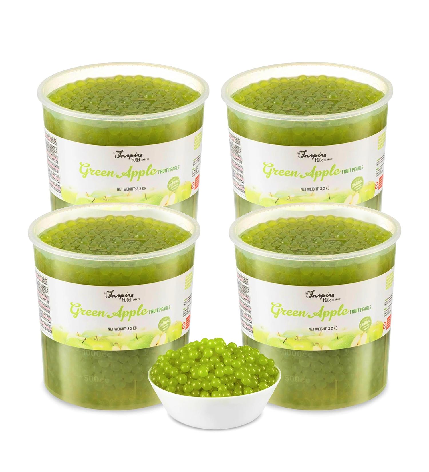Inspire Food Green Apple Popping Boba - 4 Cups (3.2kg Each) - 100% Vegetarian Gluten-Free No Artificial Dyes for Bubble Tea - Buy Online on GoSupps.com