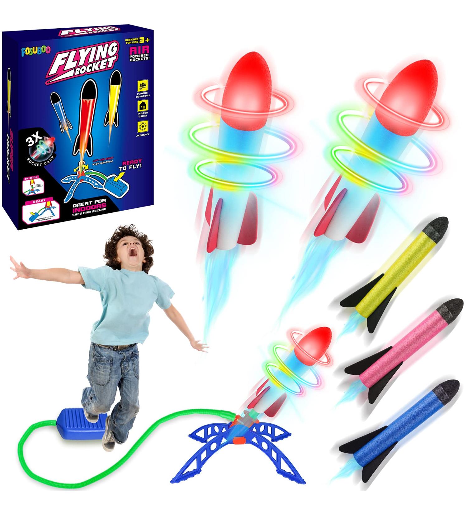 Fosuboo Toys Rocket - Outdoor Air Pressure Games for Kids | Fun Garden Gifts for Young Girls | 3 LED & 3 Foam Rockets - Buy Online on GoSupps.com