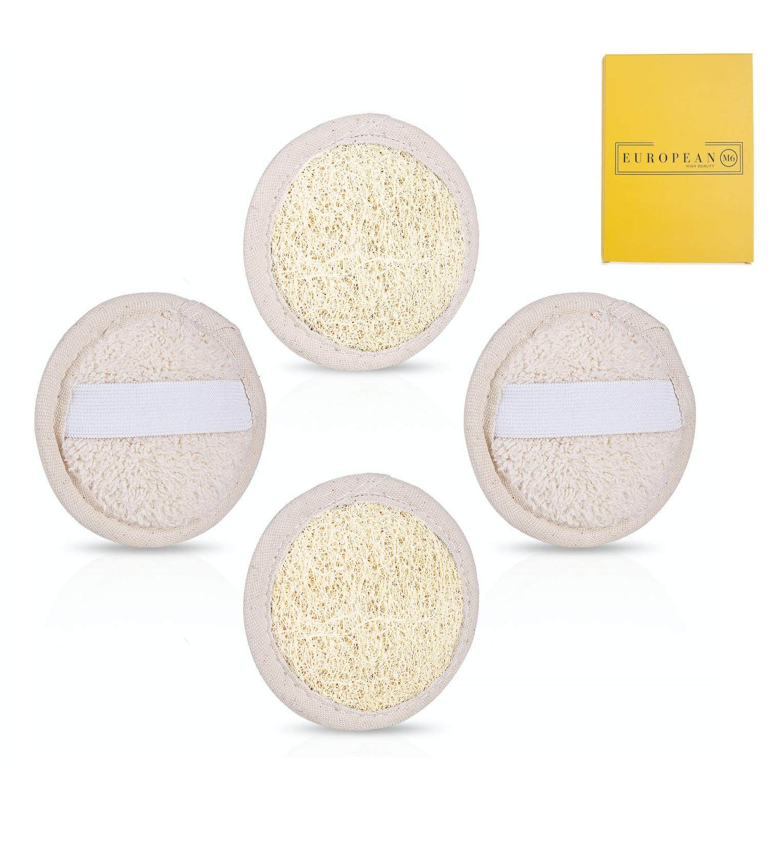 European M6 Premium Facial Loofah Pads - 4 Pack Natural Exfoliator Sponges for Clean & Vibrant Skin - Buy Online on GoSupps.com