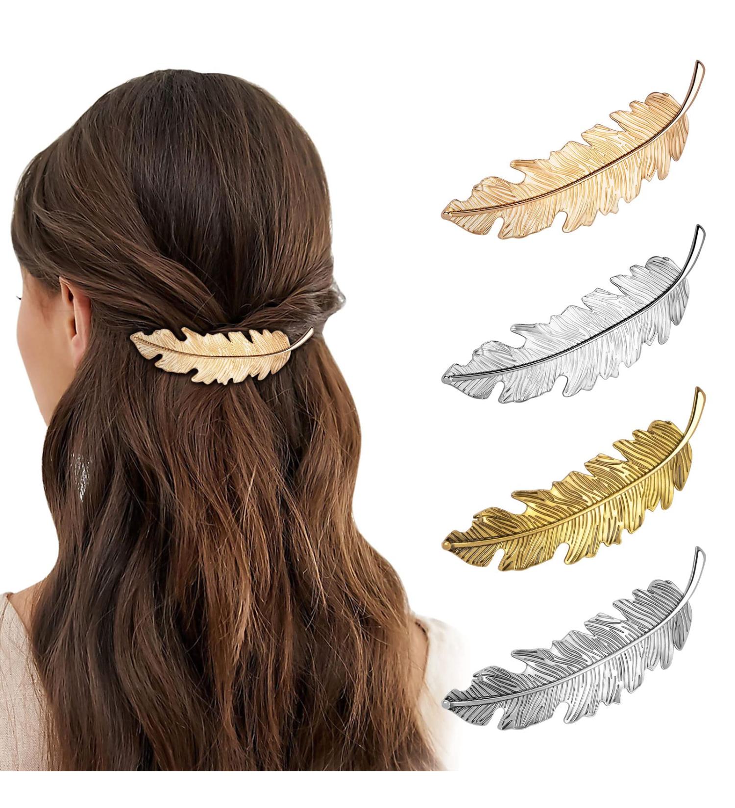 MELLIEX 4-Piece Vintage Leaf Feather Hair Clips - Elegant Hair Accessories for Weddings & Parties | Perfect Gift for Girls - Buy Online on GoSupps.com