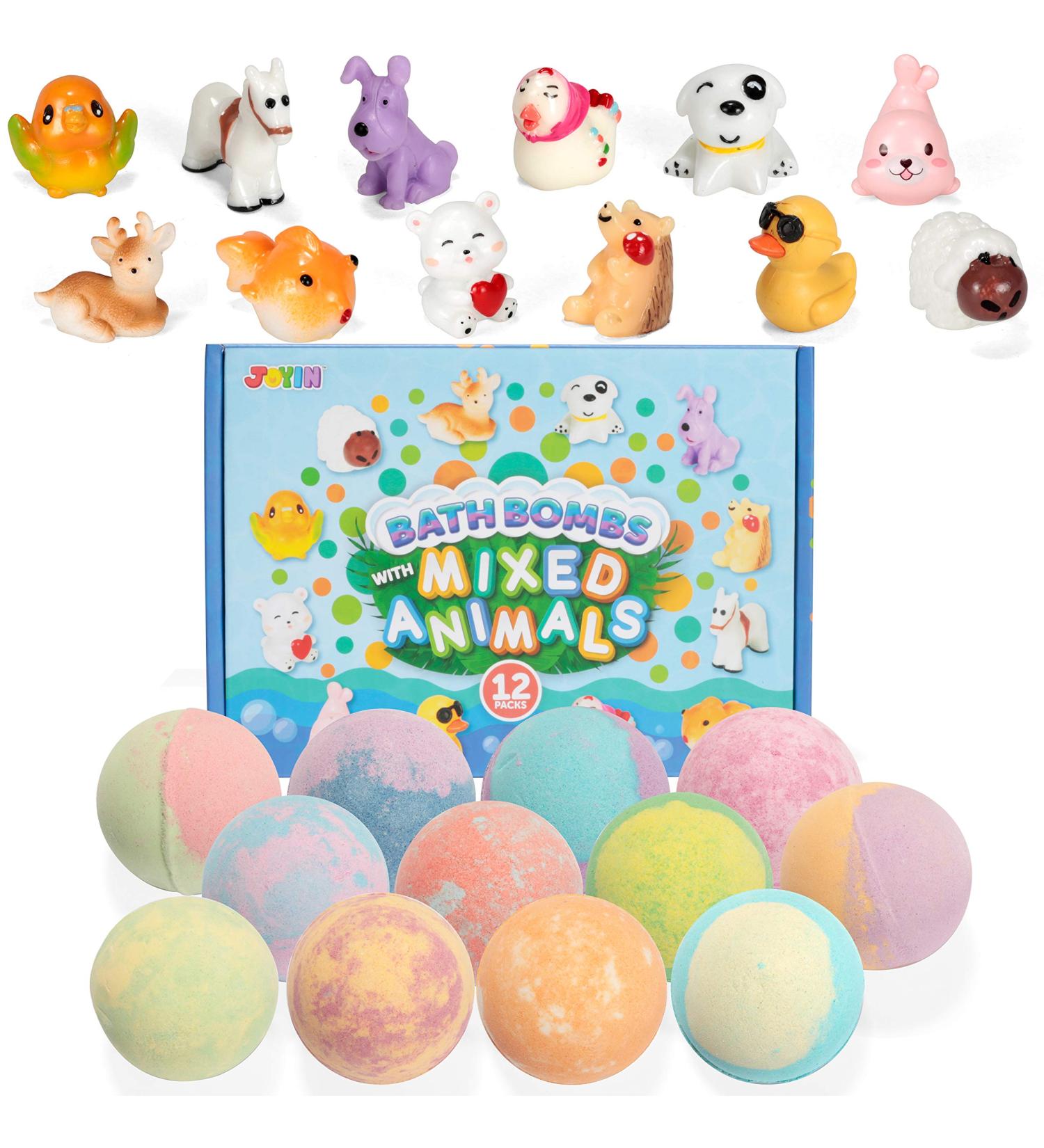 JOYIN Bath Bombs with Mixed Animal Toys - 12 Pack Surprise Inside Bubble Bath Fizzies with Natural Essential Oils for Kids | Perfect Easter Basket Stuffers and Birthday Gifts for Boys and Girls - Buy Online on GoSupps.com