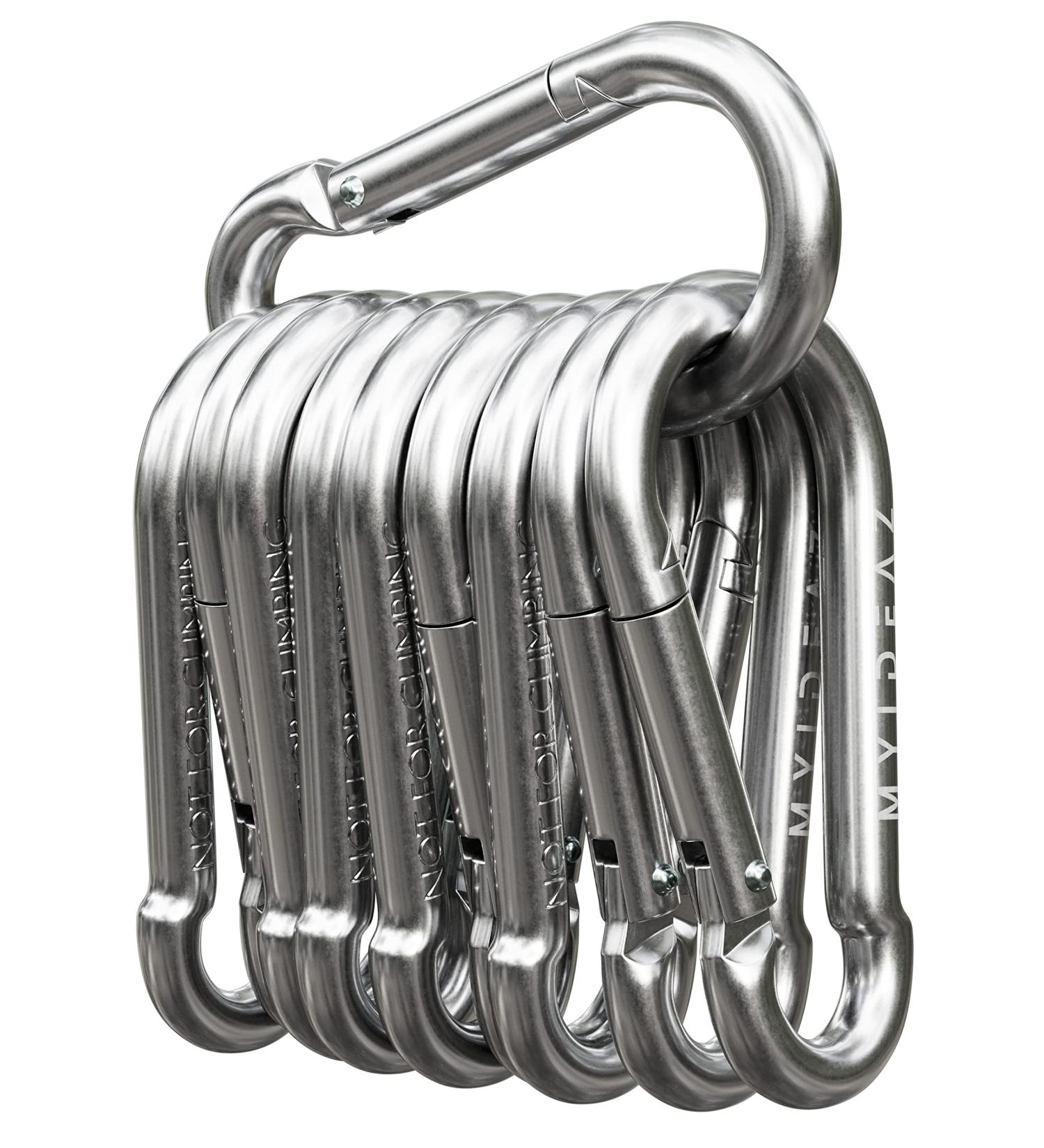 Premium Karabiner Set (60mm 80mm 100mm) - Heavy-Duty Snap Lock Steel Carabiners for Camping Hiking & Key Rings (10-Pack Up to 350kg) - Buy Online on GoSupps.com