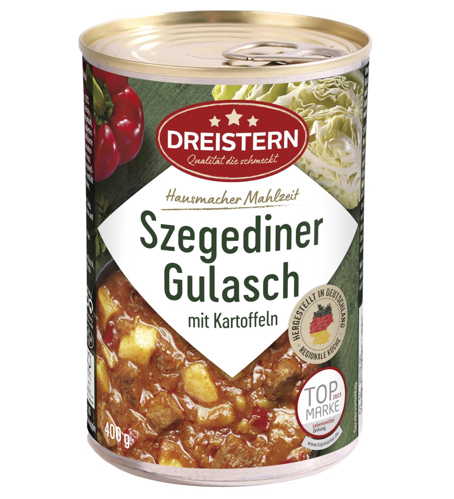 Three Star Szegedin Goulash with Potatoes - Delicious Ready Meal with Sauerkraut | Quality in Recyclable Cans | International Shipping Available - Buy Online on GoSupps.com