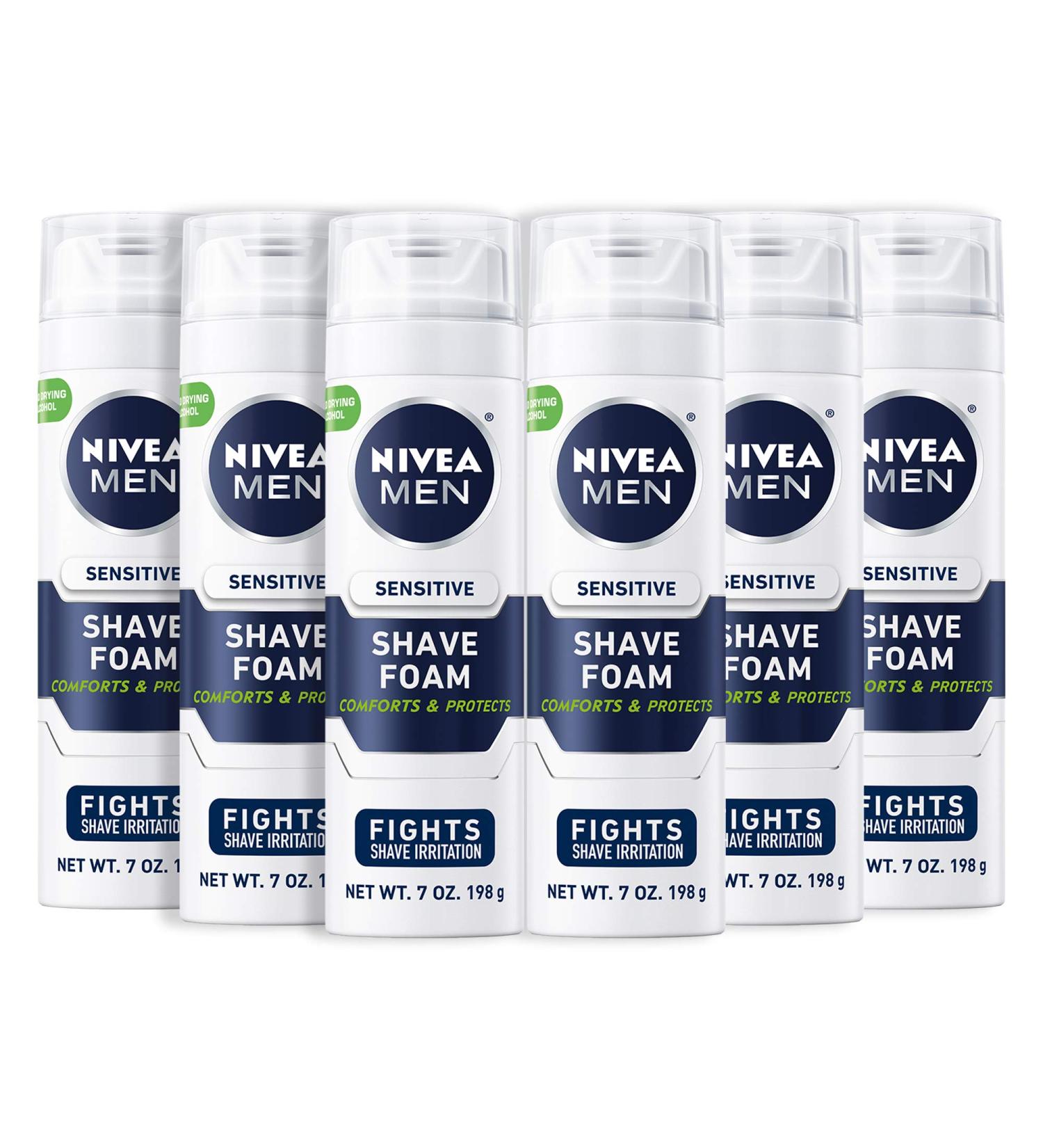 NIVEA MEN Sensitive Shave Foam 6 Pack - Soothing Chamomile & Witch Hazel Extracts - Buy Online on GoSupps.com
