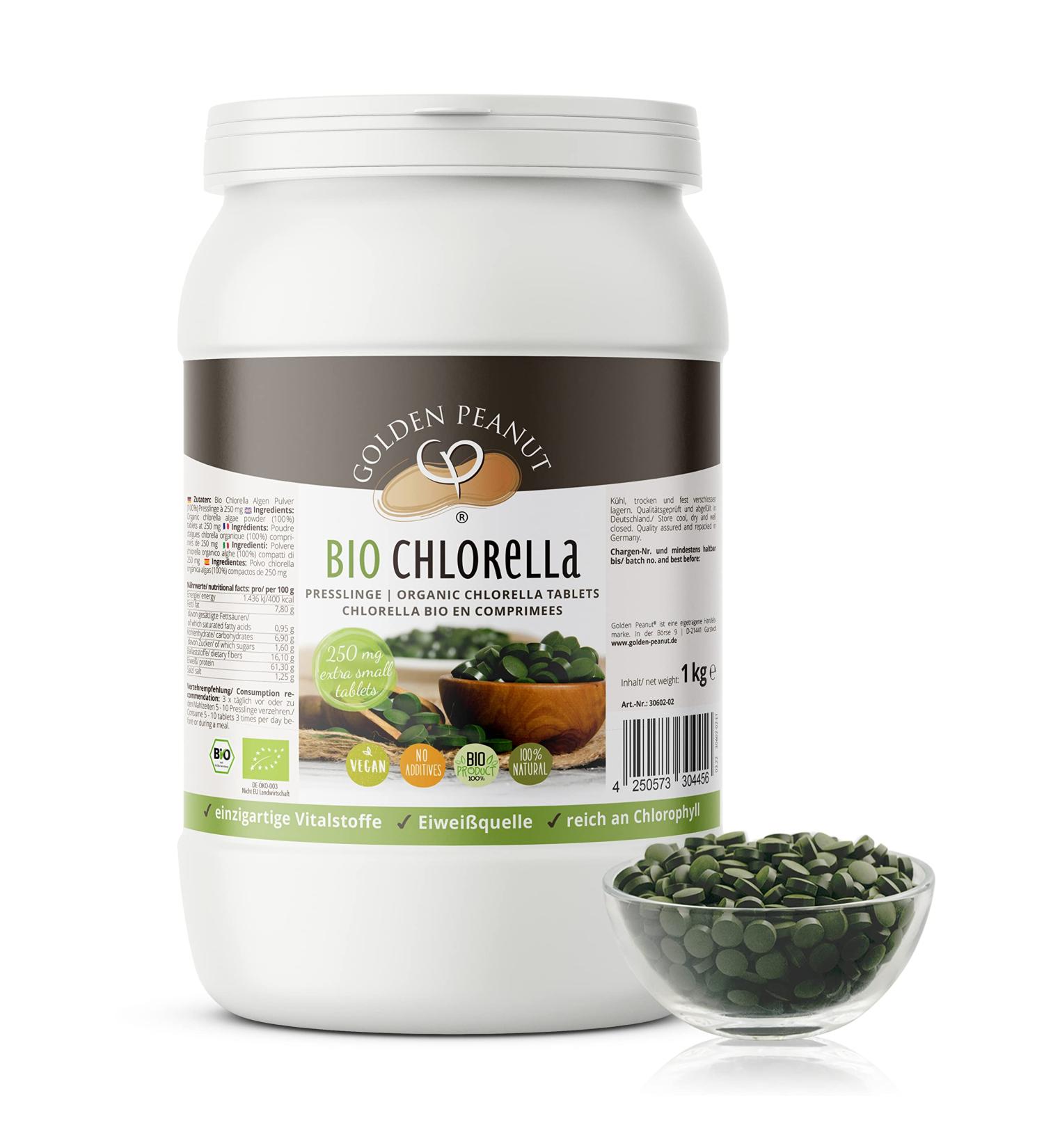 Buy GOLDEN PEANUT Chlorella 1 kg Pellets 100% Raw Organic Broken Cell Walls EU Organic Standard - International Shipping Available - Buy Online on GoSupps.com