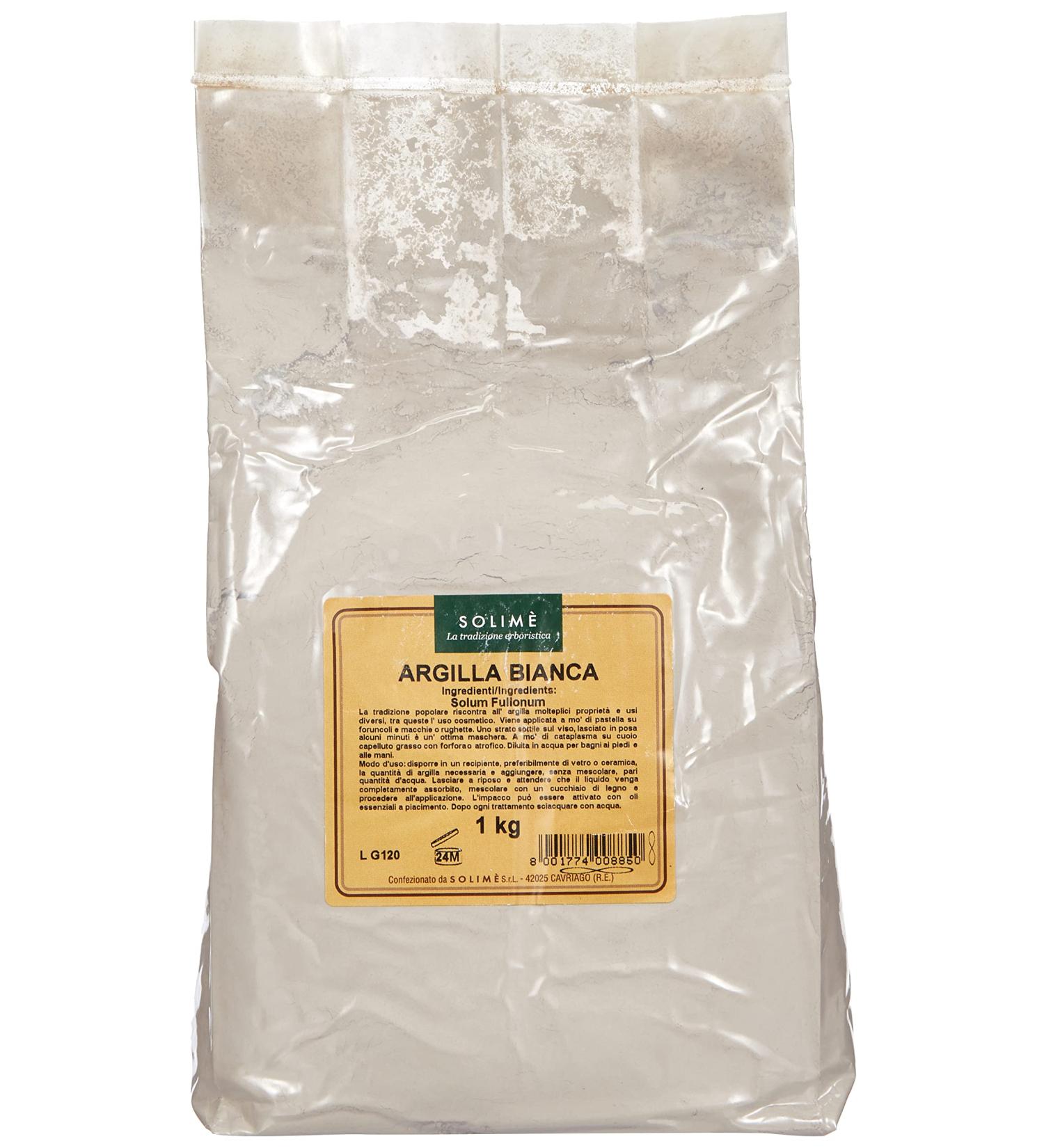 Superventilated White Clay for purifying skin and hair treatments – 1 kg – Herbal product made in Italy