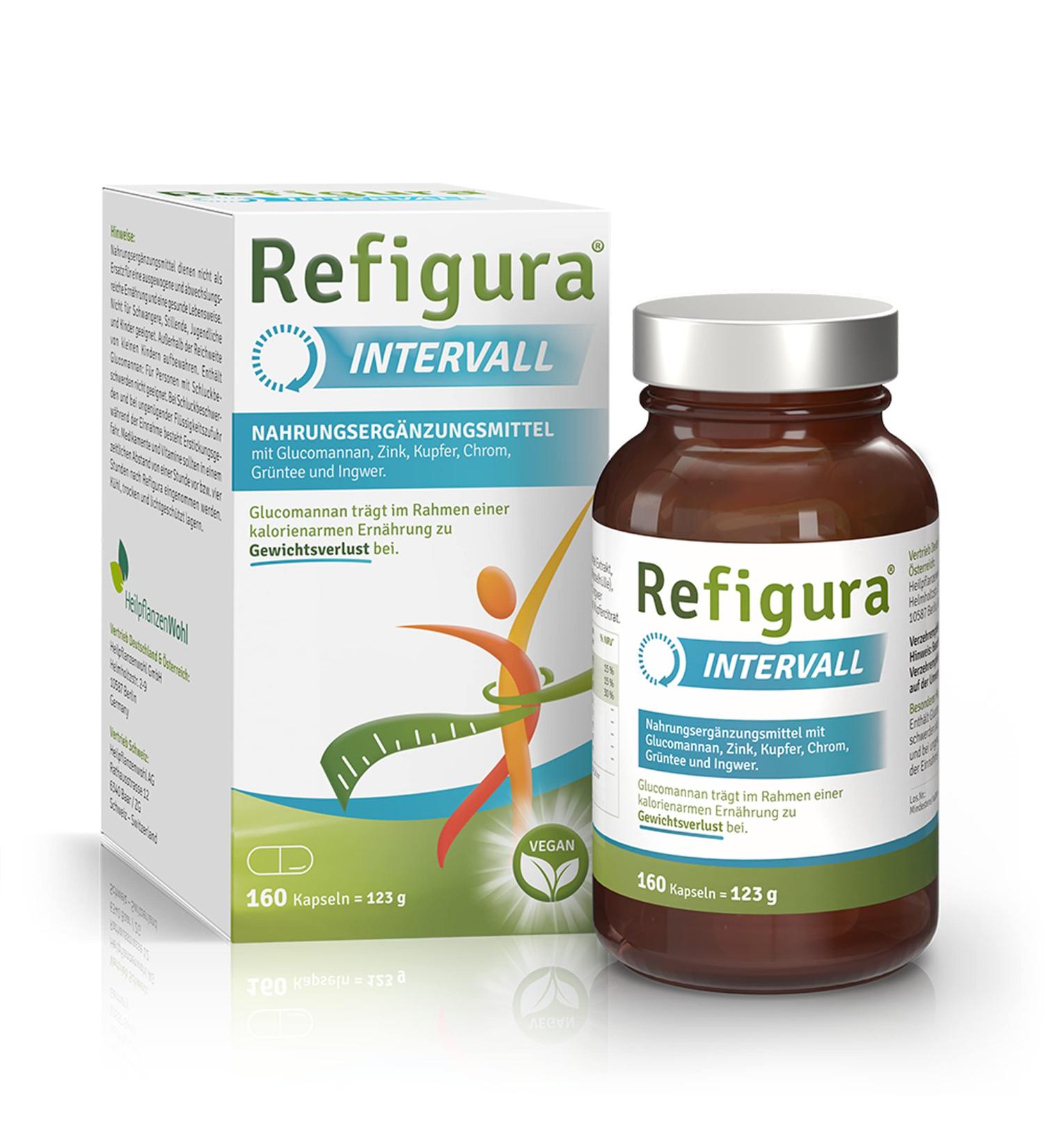 Refigura Interval Capsules - Optimize Intermittent Fasting with Glucomannan Zinc & Green Tea - Vegan Dietary Supplement - 160 Glass Capsules + Free E-Book - Buy Online on GoSupps.com