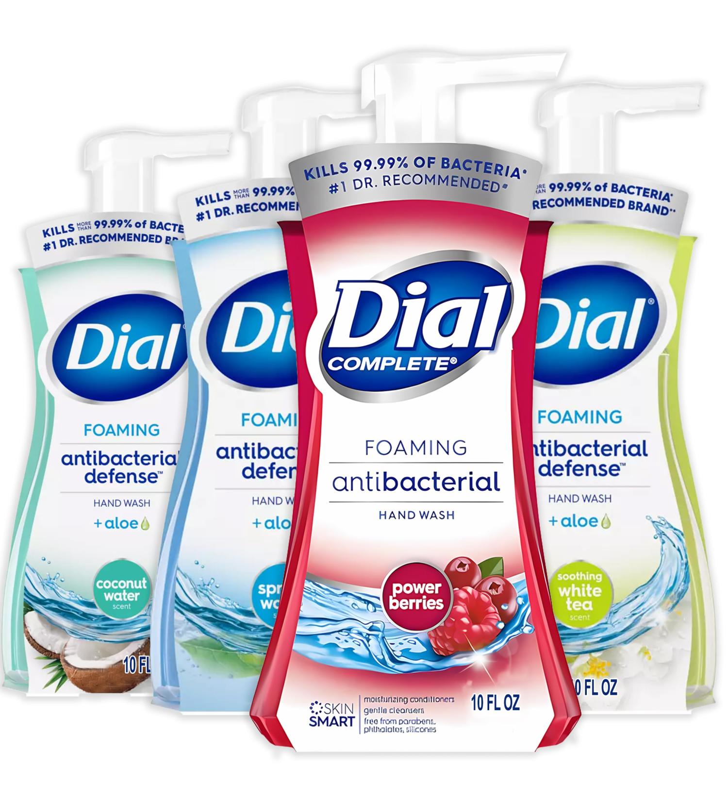Dial Foaming Hand Wash Variety Pack 4 Count Assorted Scents Hand Soap in Pump Bottles Coconut Water White Tea Power Berries Spring Water Gentle Moisturizing Aloe Vera Formula 10 fl oz Each - Buy Online on GoSupps.com