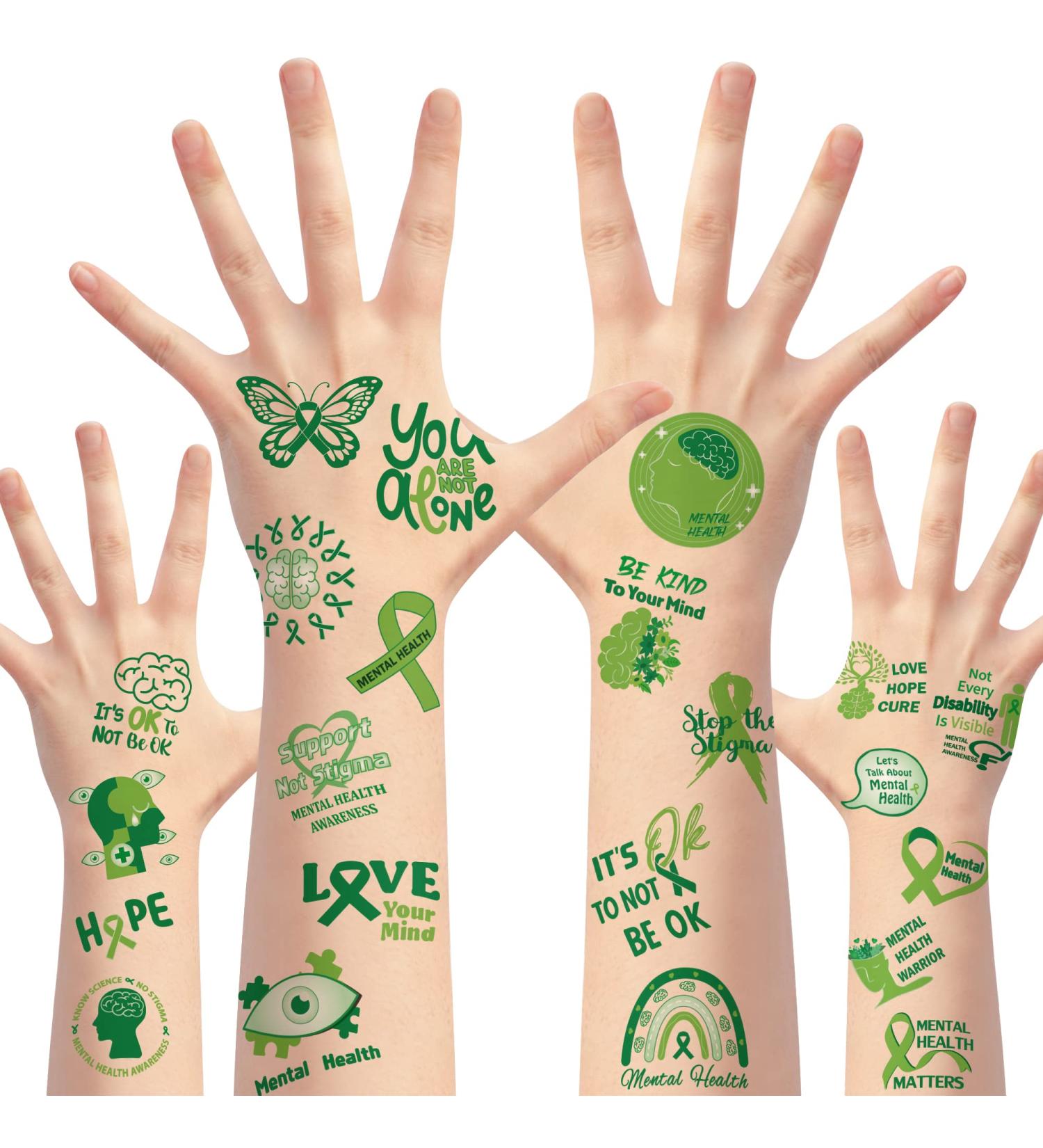Haooryx Mental Health Awareness Temporary Tattoos - Green Ribbon Support Sticker for Adults & Teens | Waterproof Fake Tattoo for School Fundraiser & Events - Buy Online on GoSupps.com
