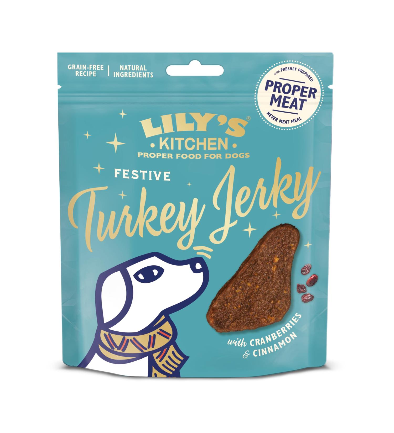 Lily s Kitchen with Natural Ingredients Adult Dog Treats Packet Festive Turkey Jerky Grain-Free Recipe 8x70g Turkey Bites - Buy Online on GoSupps.com