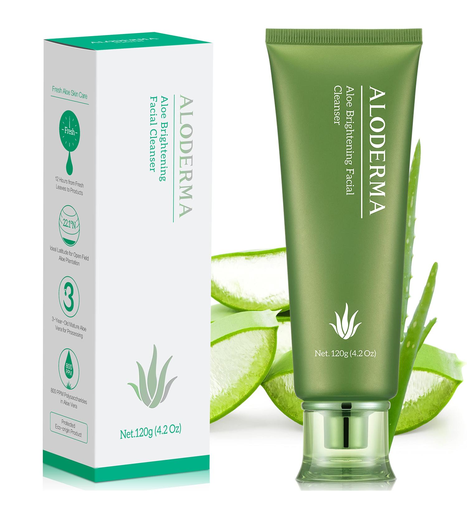 Aloderma Brightening Face Cleanser with 77% Organic Aloe Vera for Men and Women - Gentle Daily Facial Wash with Licorice & Shea Butter - Oil-Free Formula for Dull Skin - Buy Online on GoSupps.com