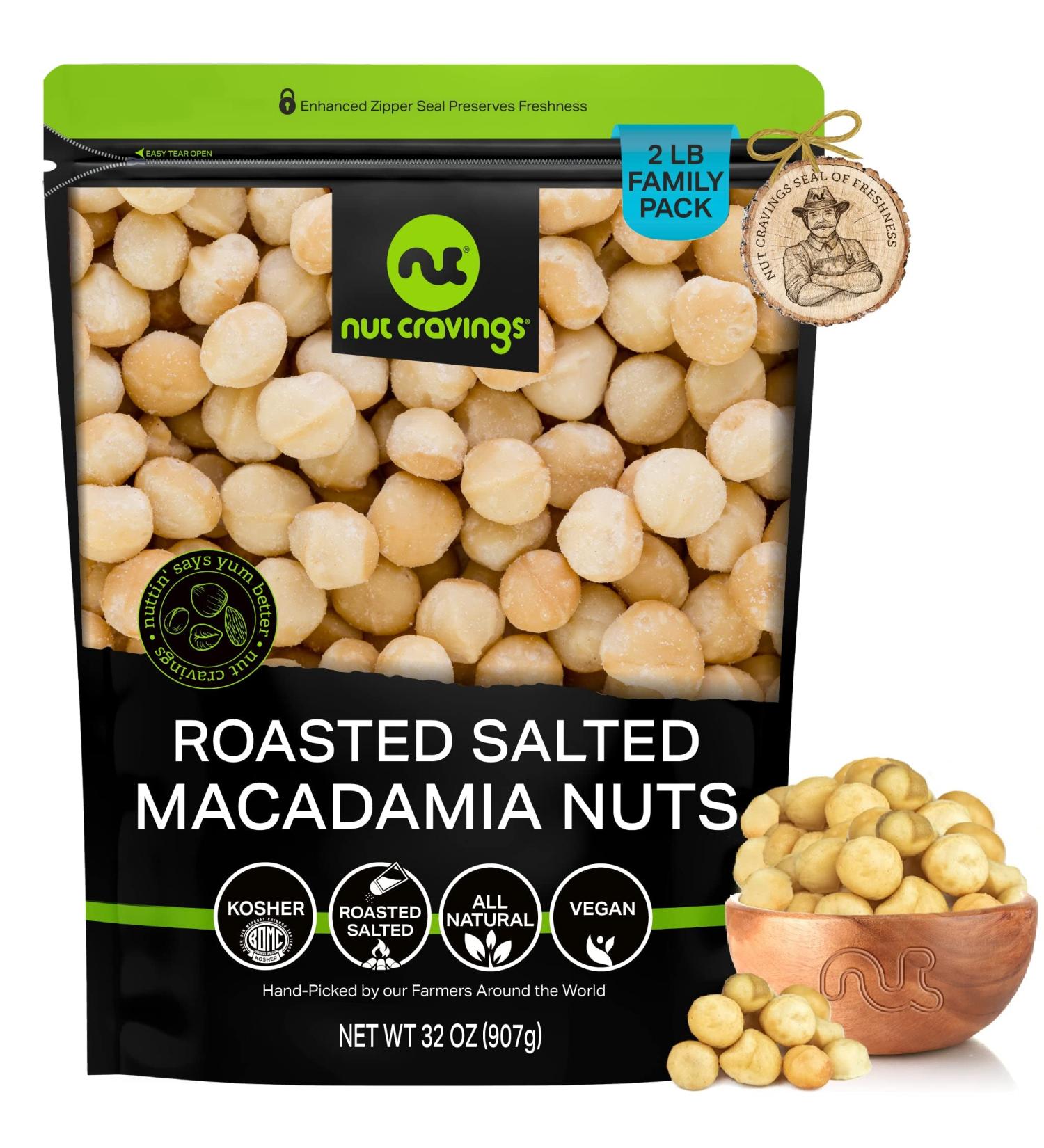 2 LB Freshly Roasted & Salted Macadamia Nuts - Healthy Protein Snack, All Natural, Keto Friendly, Vegan, Kosher - Buy Online on GoSupps.com