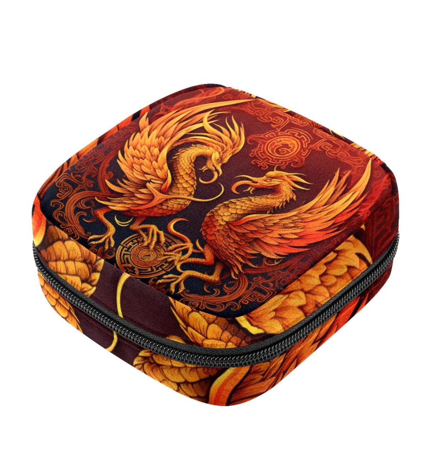 Period Bag - Sanitary Napkin Storage Bag with Chinese Dragon & Phoenix Design | Stylish Tampon Holder for Purse - Buy Online on GoSupps.com