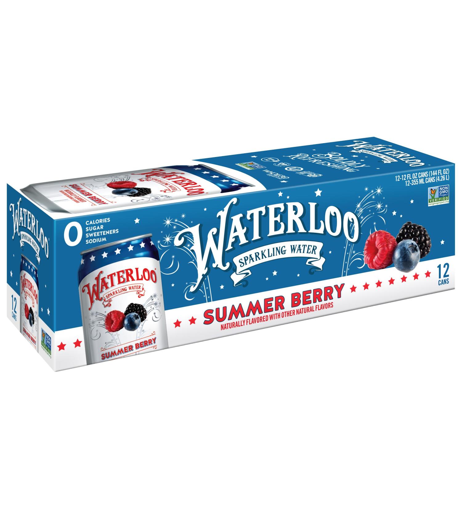Waterloo Sparkling Water - Summer Berry Flavor (12 Oz Cans Pack of 12) | Zero Calories Sugar-Free & Naturally Flavored - International Shipping Available - Buy Online on GoSupps.com