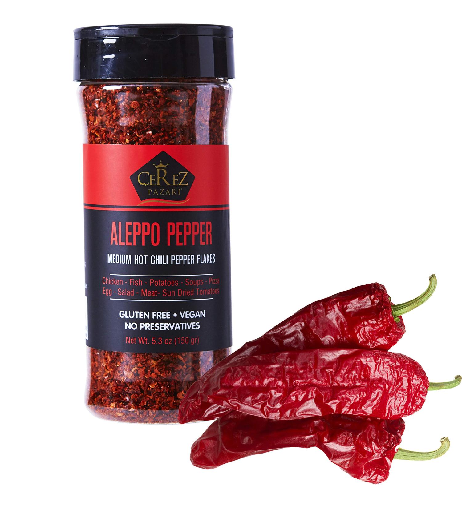 Cerez Pazari Aleppo Pepper 5.29 oz - Crushed Turkish Red Chili Pepper Flakes - Moderate Heat Middle Eastern Spice - Product of Turkey - Buy Online on GoSupps.com